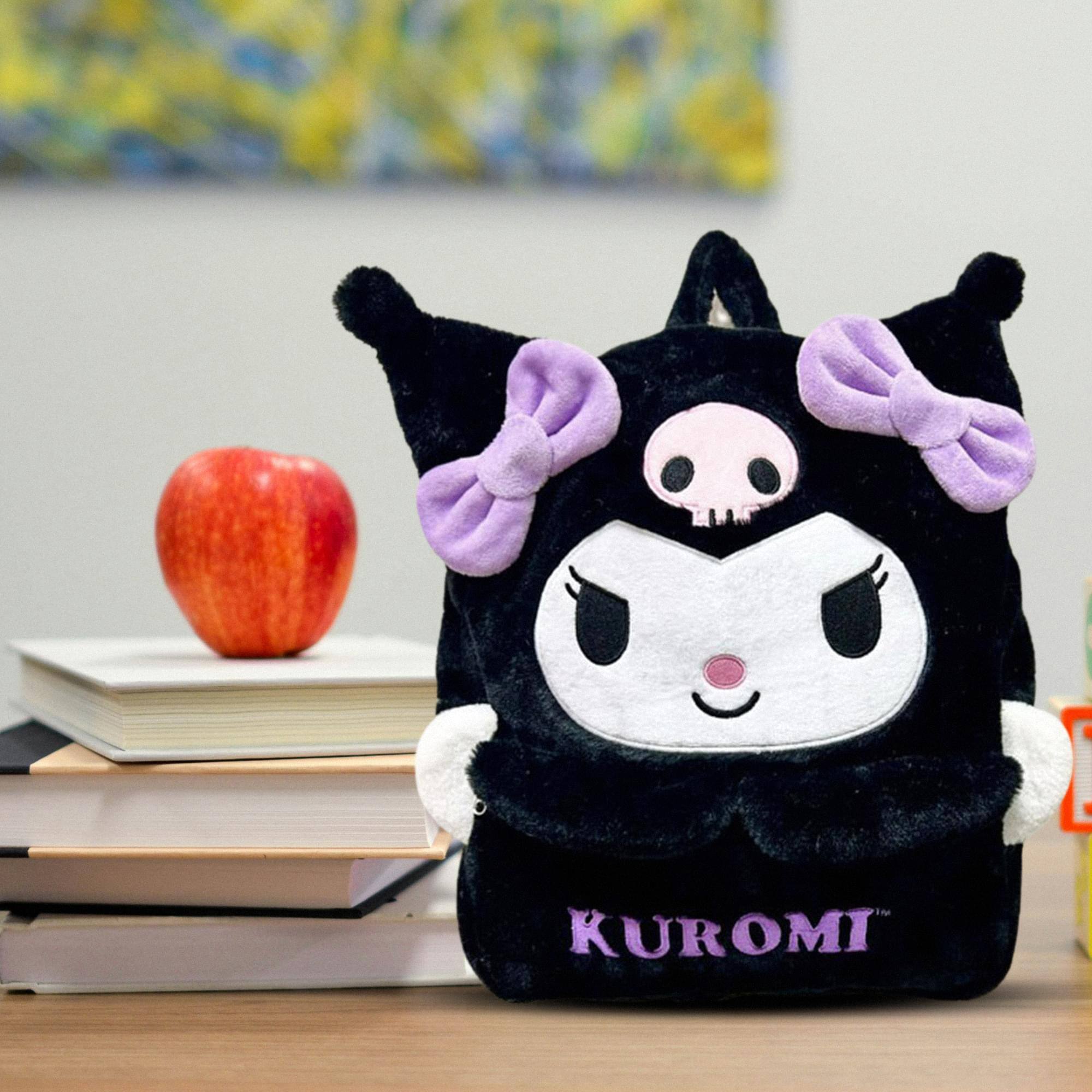 Alt View 10. Hello Kitty - Sanrio Kuromi 16 Inch Embroidered Plush Backpack - Black/Purple.