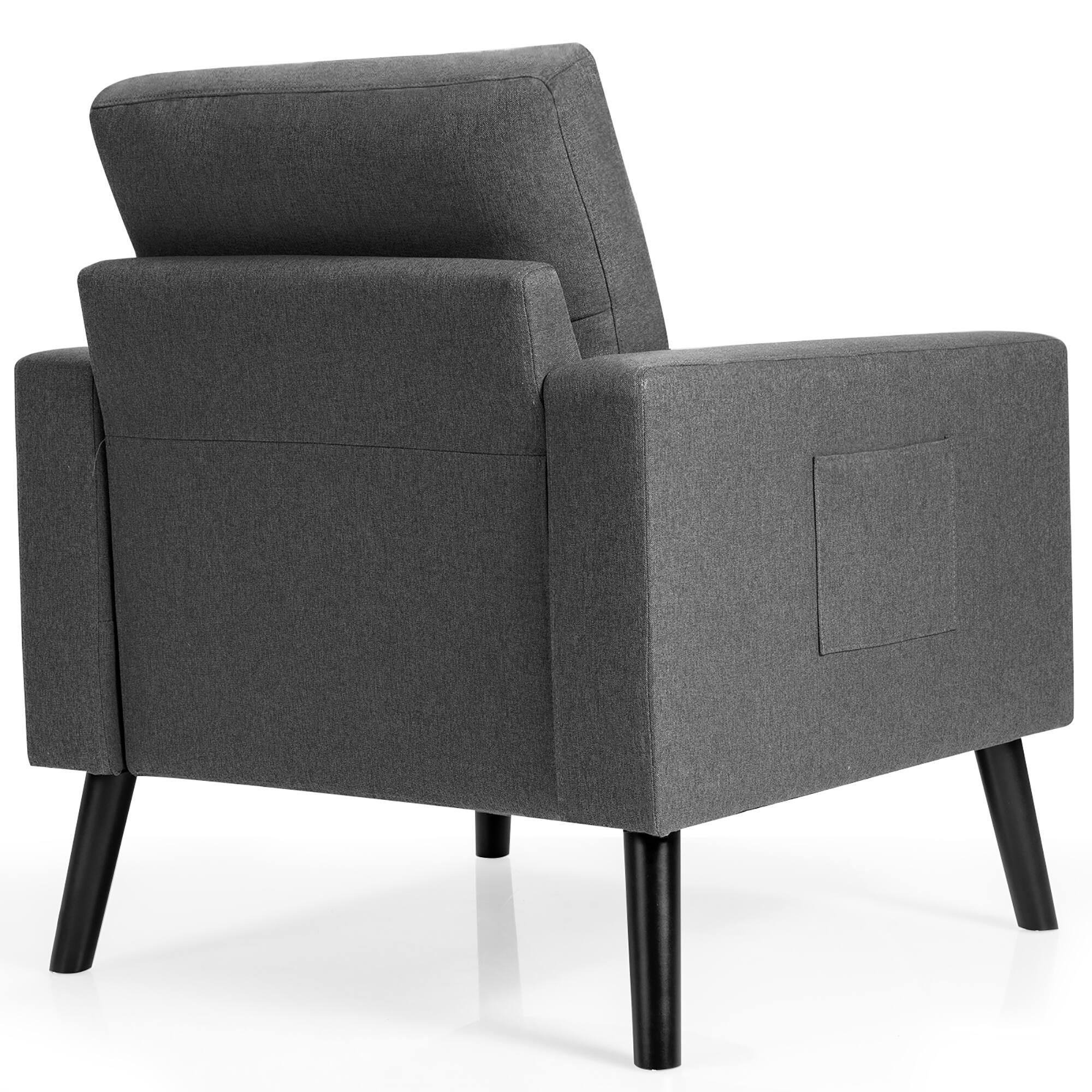 Alt View 19. Costway - Modern Accent Upholstered Single Sofa Chair with 2-Side Pockets - Grey.