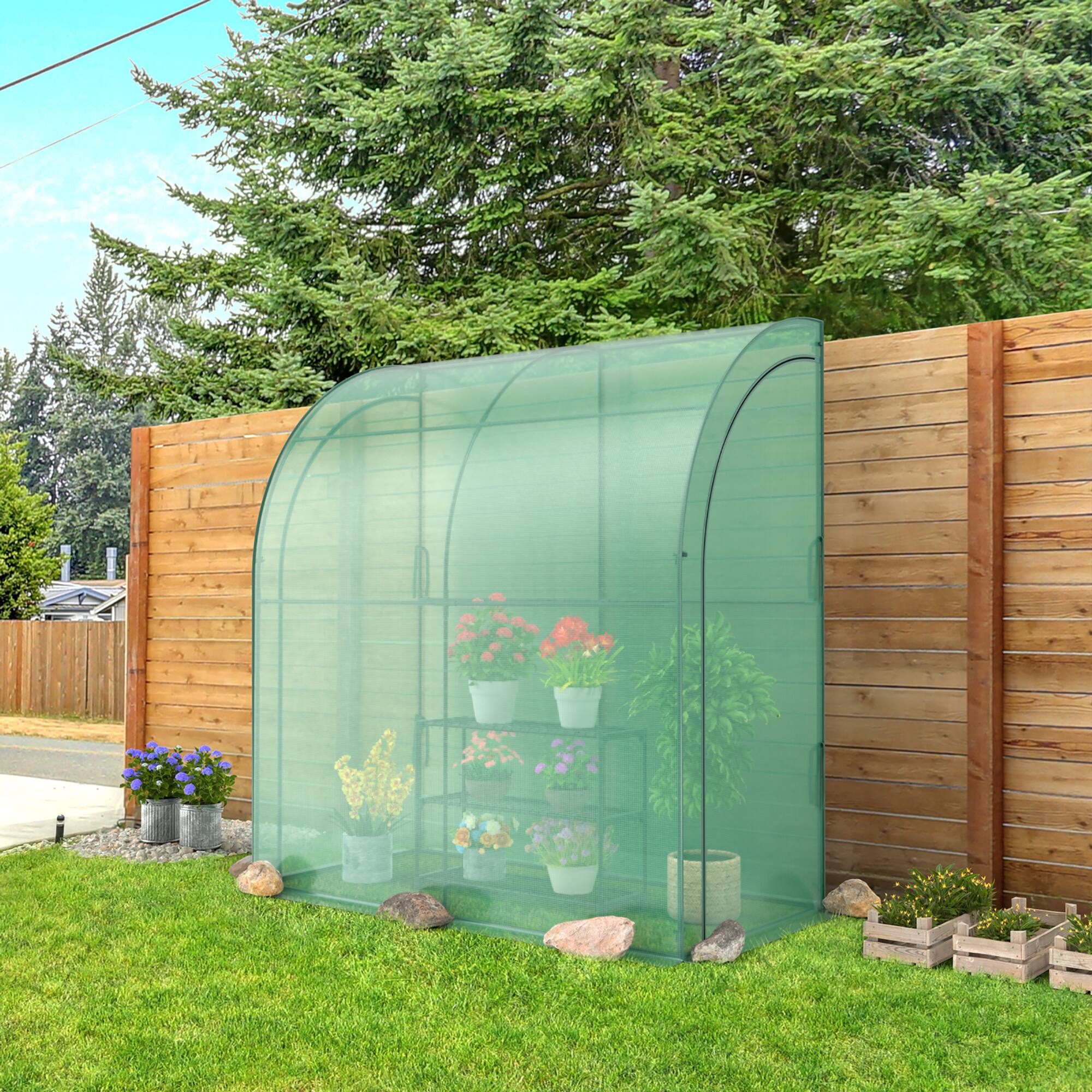 Alt View 5. Costway - Costway 7'x 3.5'x 7' Lean-to Greenhouse Portable Wall House with Green PE Cover and Shelf - Green.