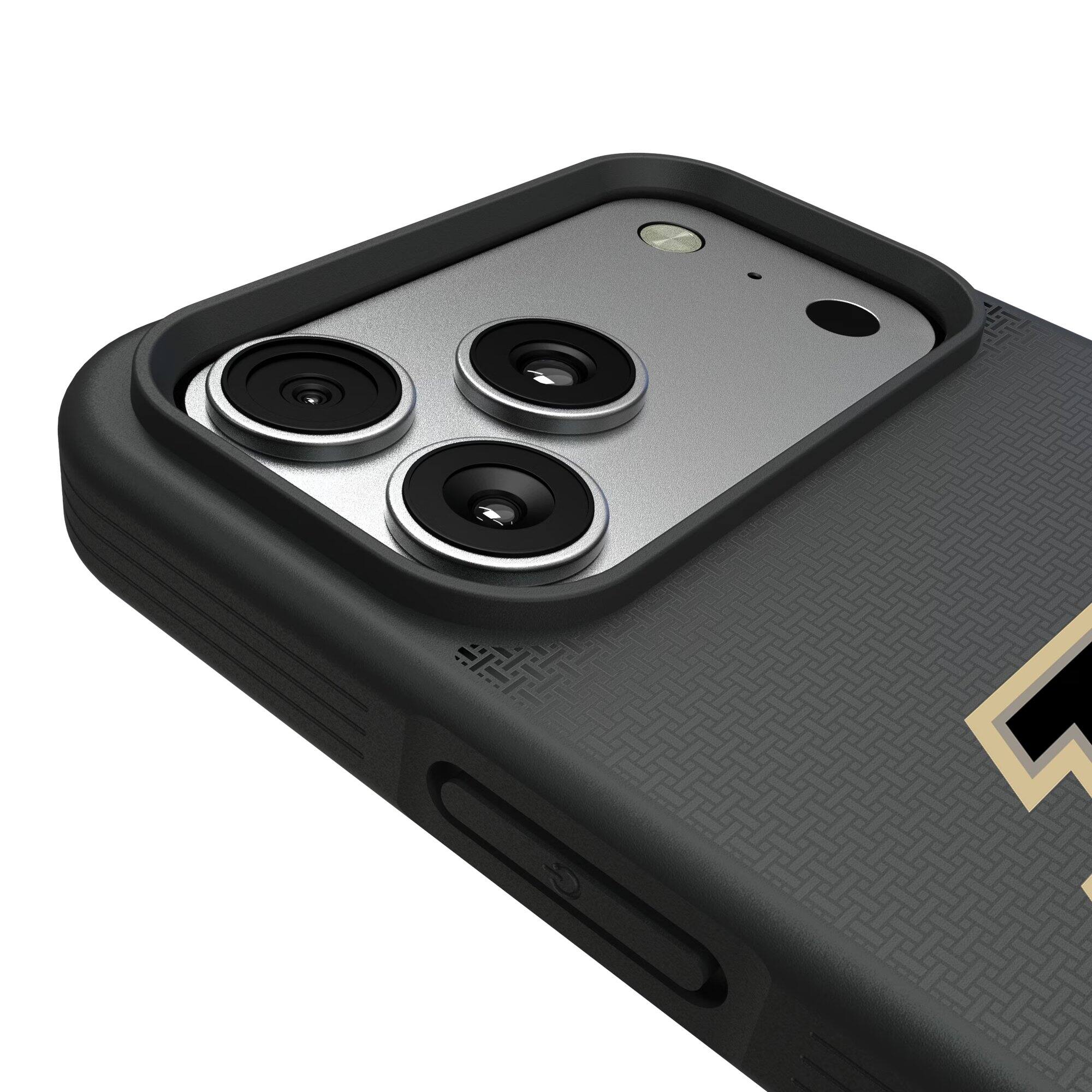 Alt View 2. Keyscaper - Purdue Boilermakers Linen Logo iPhone Bump Case - 15 Pro - Black.