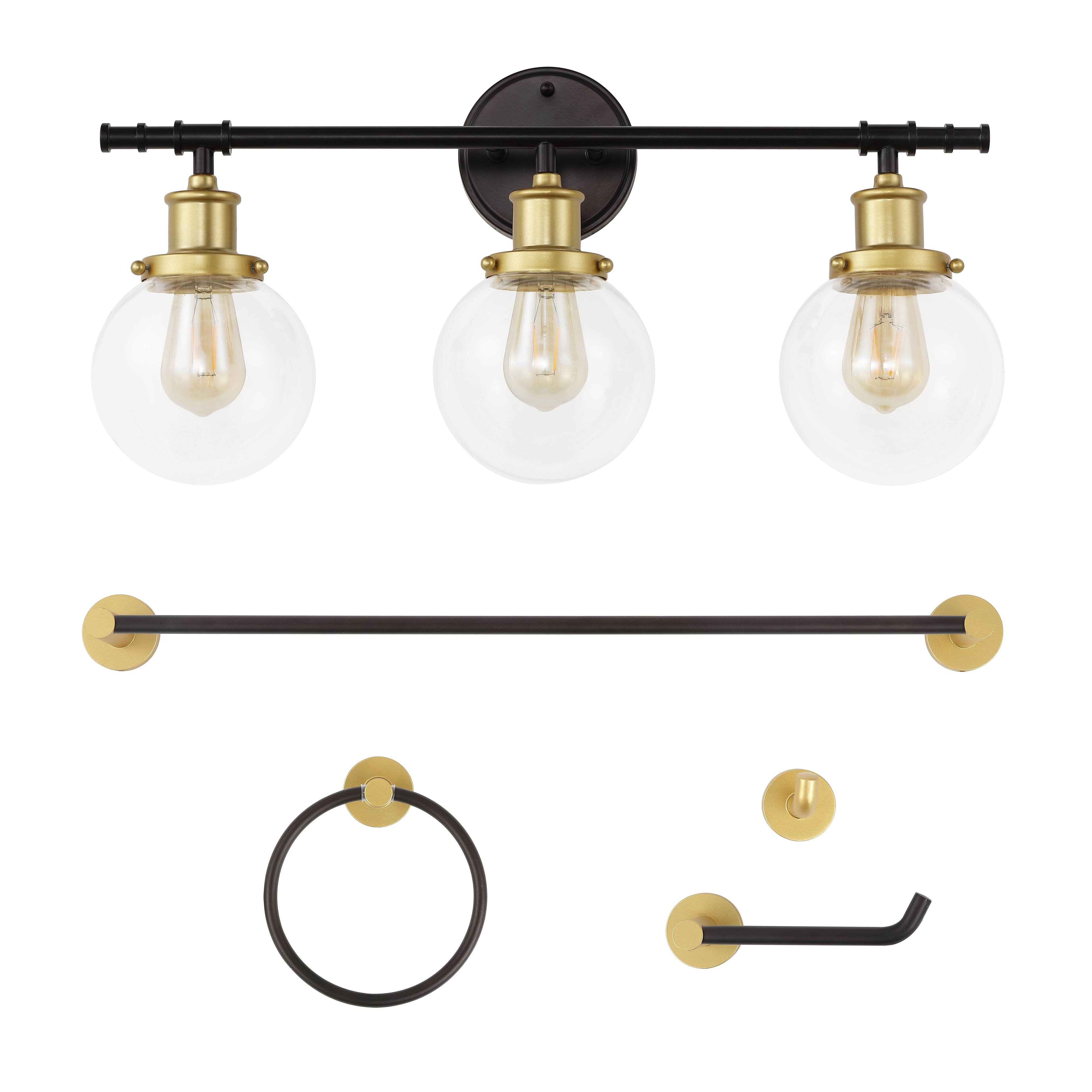 Alt View 7. Jonathan Y - Hugo 24.5" 3-Light Classic Vanity Light with Bathroom Hardware Accessory Set, Oil Rubbed Bronze/Gold Painting (5-Piece) - Oil Rubbed Bronze/Gold Painting.