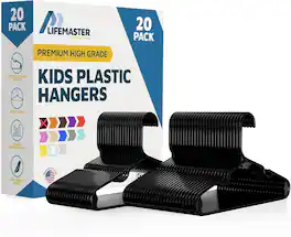 Lifemaster - Kids Clothes Hangers – 20-Pack, 11.6" Plastic Hangers with Shoulder Notch, Space-Saving, Holds 5 lbs - Black