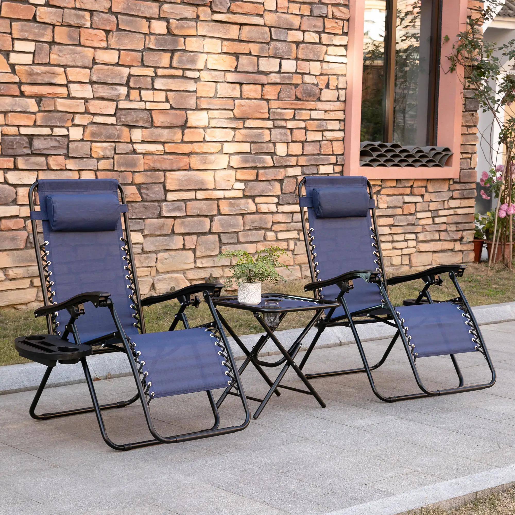 Alt View 7. Resenkos - Resenkos Zero Gravity Chair Set with Side Table, Reclining Lounge Chair for Pool, Beach, Yard, Blue - Blue.