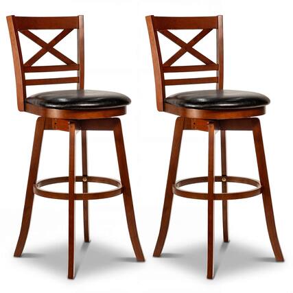 Front. Costway - Costway 30.5" Swivel Barstools Set of 2 with Backrest Faux Leather Upholstered Seat for Pub - Antique Walnut,Black.