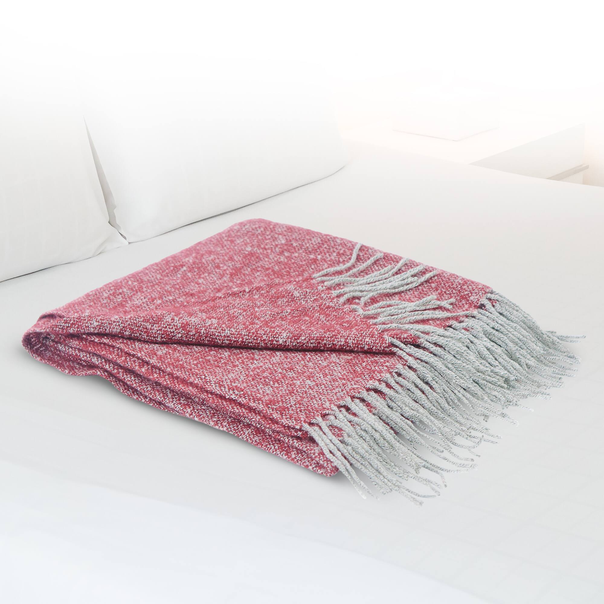 Alt View 1. Cheer Collection - Cheer Collection Ultra Soft Knit Throw Blanket with Fringe Edges Lightweight and Cozy 50 x 60 Inches - Burgundy.