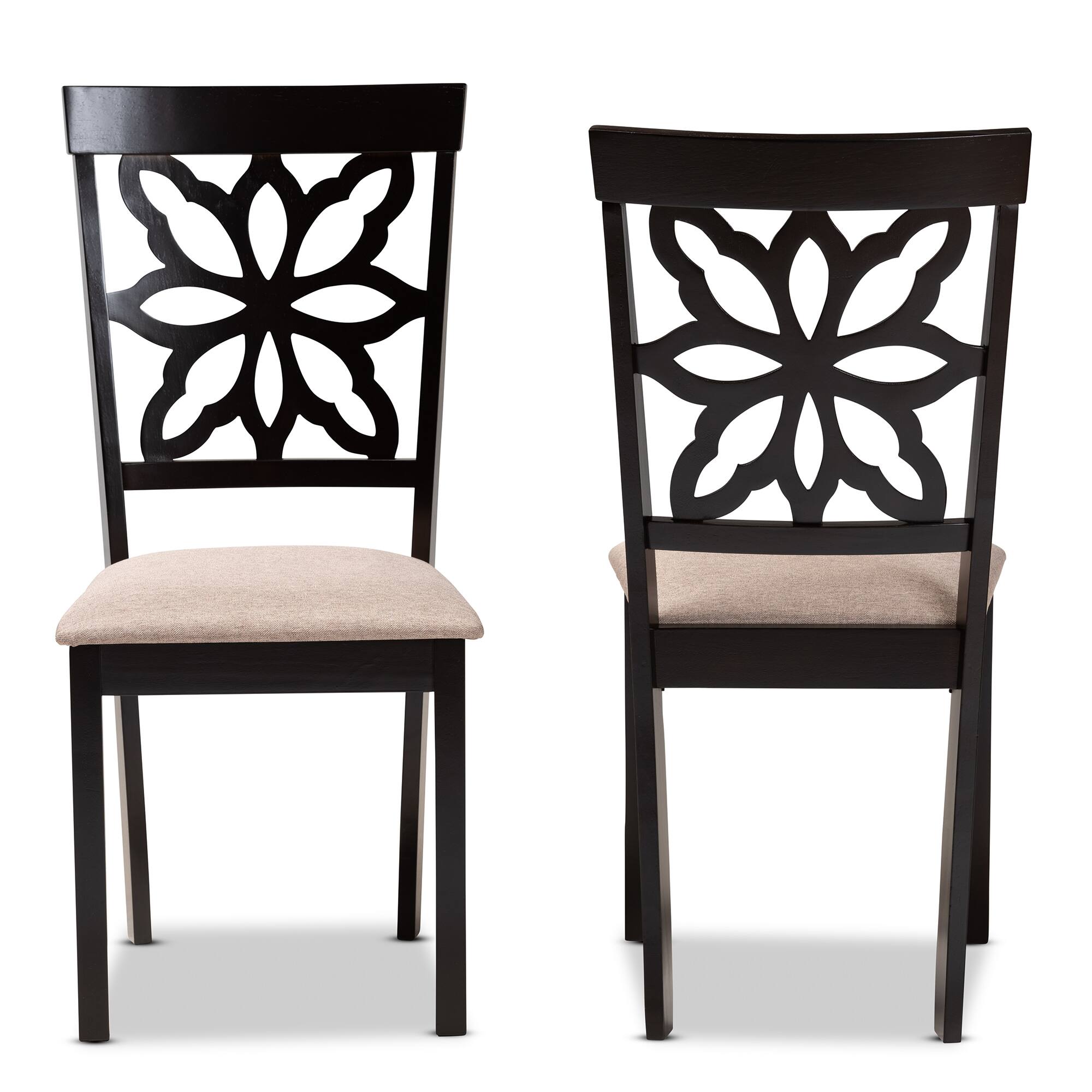 Angle. Baxton Studio - Samwell Modern Fabric Upholstered and Finished Wood 2-Piece Dining Chair Set - Sand/Dark brown.