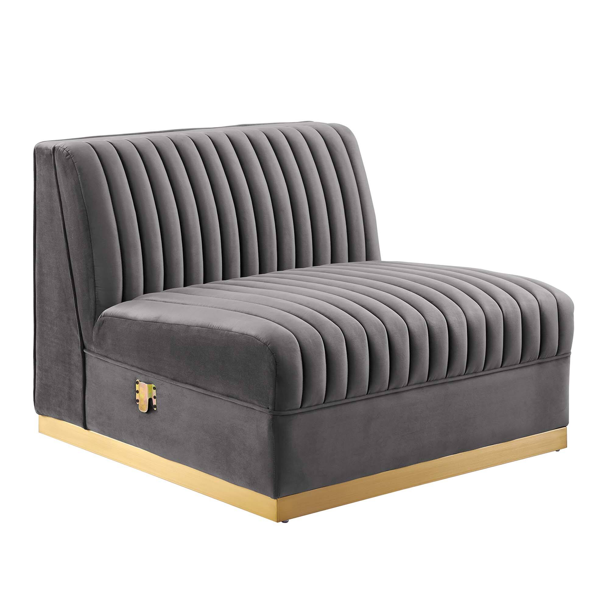 Back. Modway - Sanguine 4-Piece Channel Tufted Performance Velvet Right-Facing Modular Sectional Sofa by Modway - Gray.