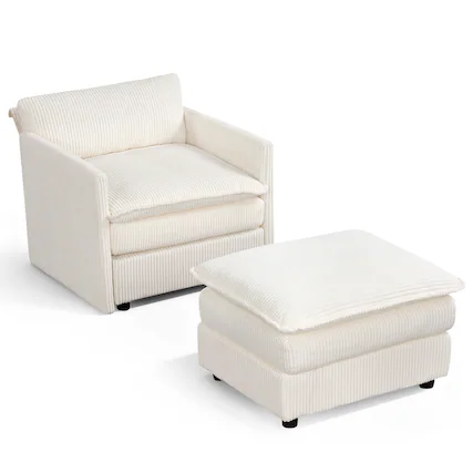 Front. Gymax - Gymax Oversized Accent Chair w/ Ottoman Soft Cushions & Deep Seat for Living Room - Beige.