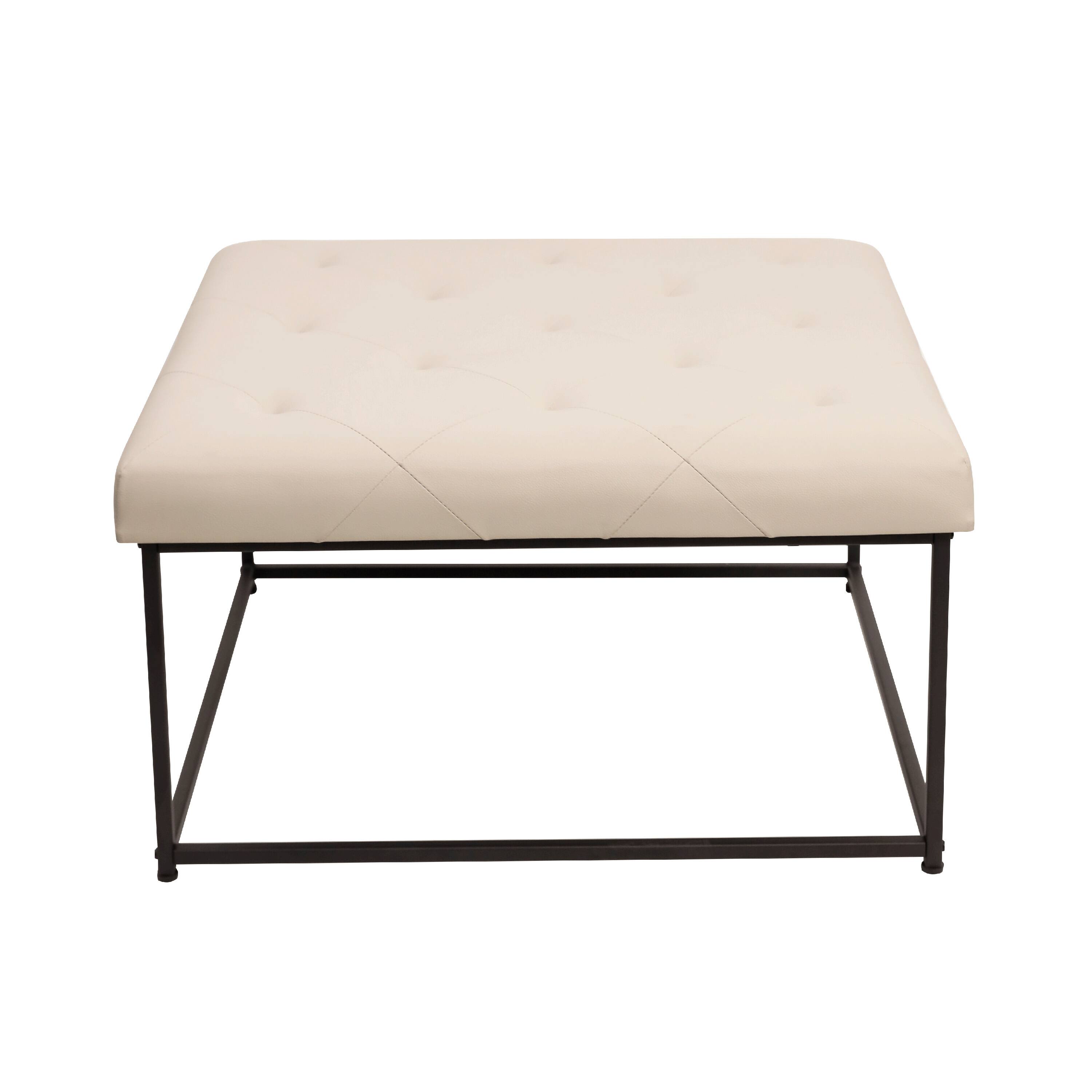 Alt View 5. Emma + Oliver - Aranda 30 in. Faux Leather Square Ottoman with Tufted Design and Sturdy Iron Frame - Beige.