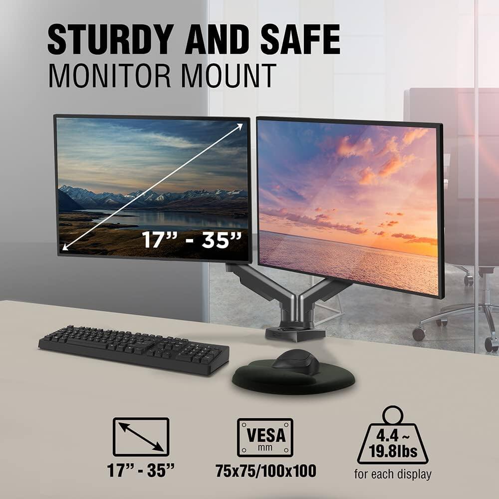 STURDY AND SAFE  
MONITOR MOUNT  

17" - 35"  

17" - 35"  

VESAMM  
75x75/100x100  

4.4 ~ 19.8lbs for each display