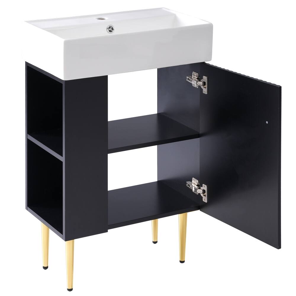 Alt View 8. Loheer - Loheer 21.6 inch black bathroom vanity with ceramic sink left side storage - Black.