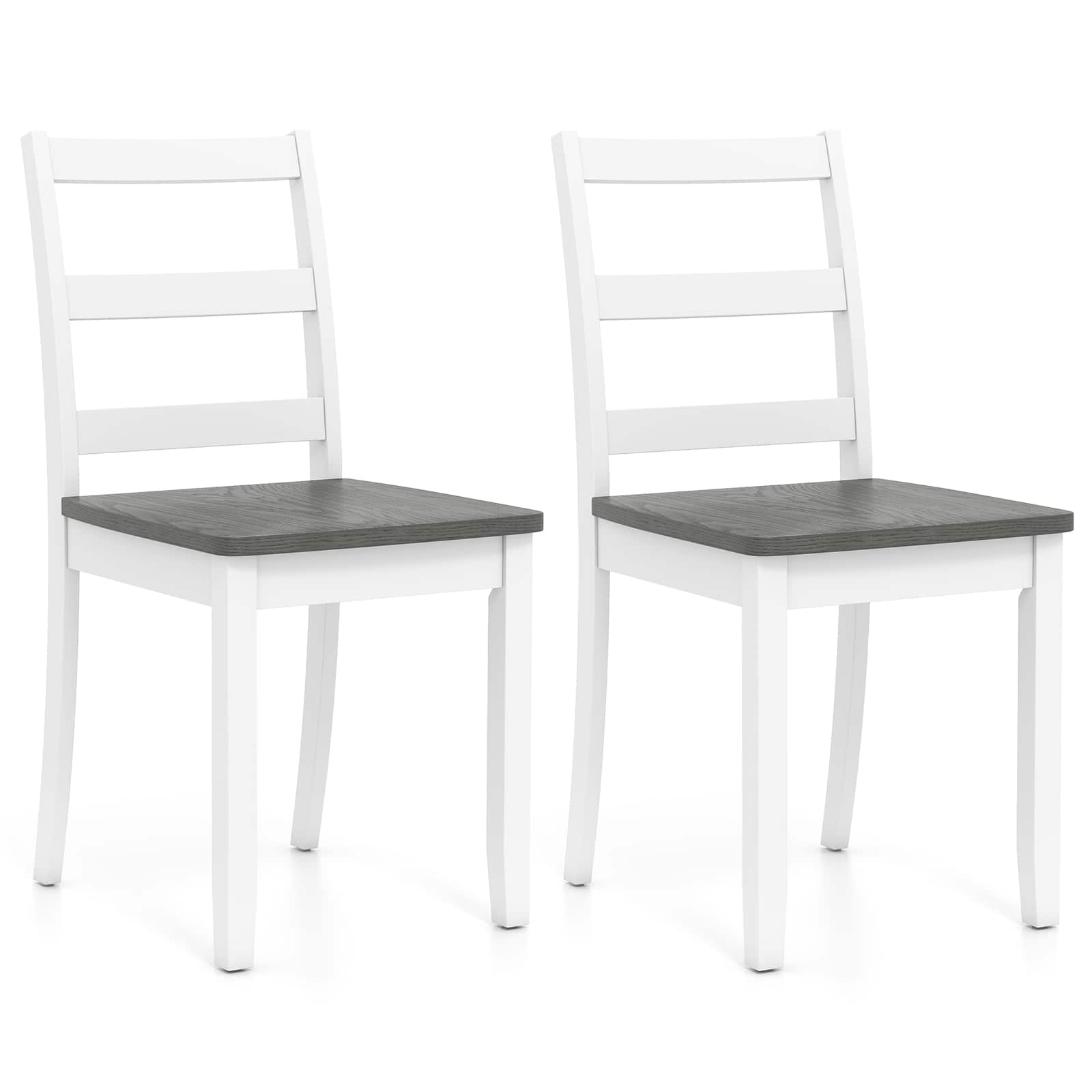 Gymax - Set of 2 Dining Chairs Ladder Back Armless Side Chair w/ Solid Rubber Wood Legs - Gray
