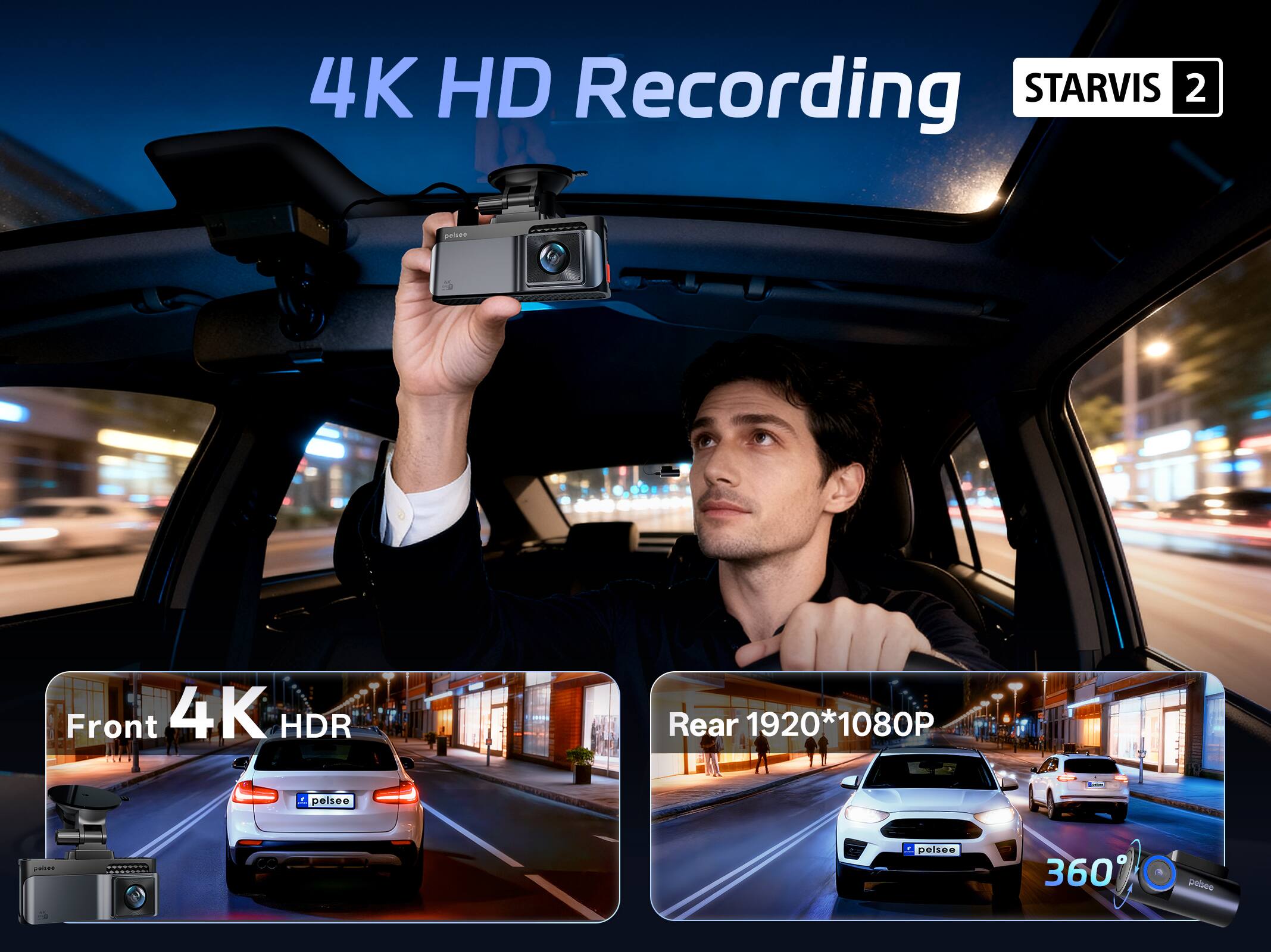 4K HD Recording STARVIS 2  
Front 4K HDR  
Rear 1920*1080P  
360°