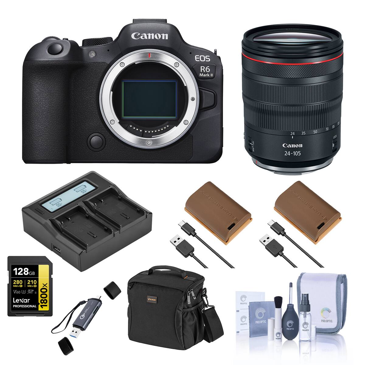 Canon EOS R6 Mark II

PACK

70 15 24 35 50 100% Canon 24-105 Lens

BATTERY PACK

128GB 280 210 MB/s 1800x Lexar PROFESSIONAL

PLACE

MOUNT

PRO OPTIC

adidas

Comp

PRO 2 FTIC