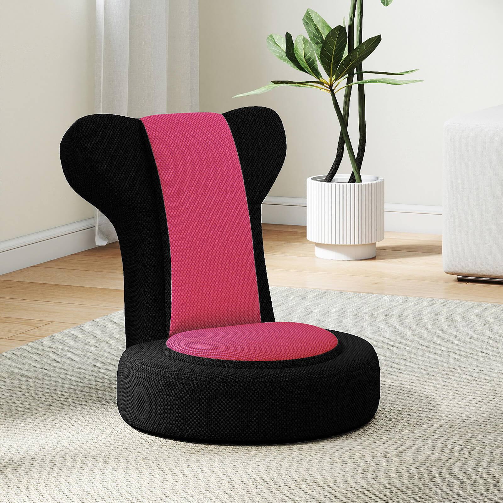 Alt View 5. Costway - Costway Lazy Sofa Chair with Adjustable Headrest & Backrest, Sponge Padded Seat,Metal Frame - Black + Pink.