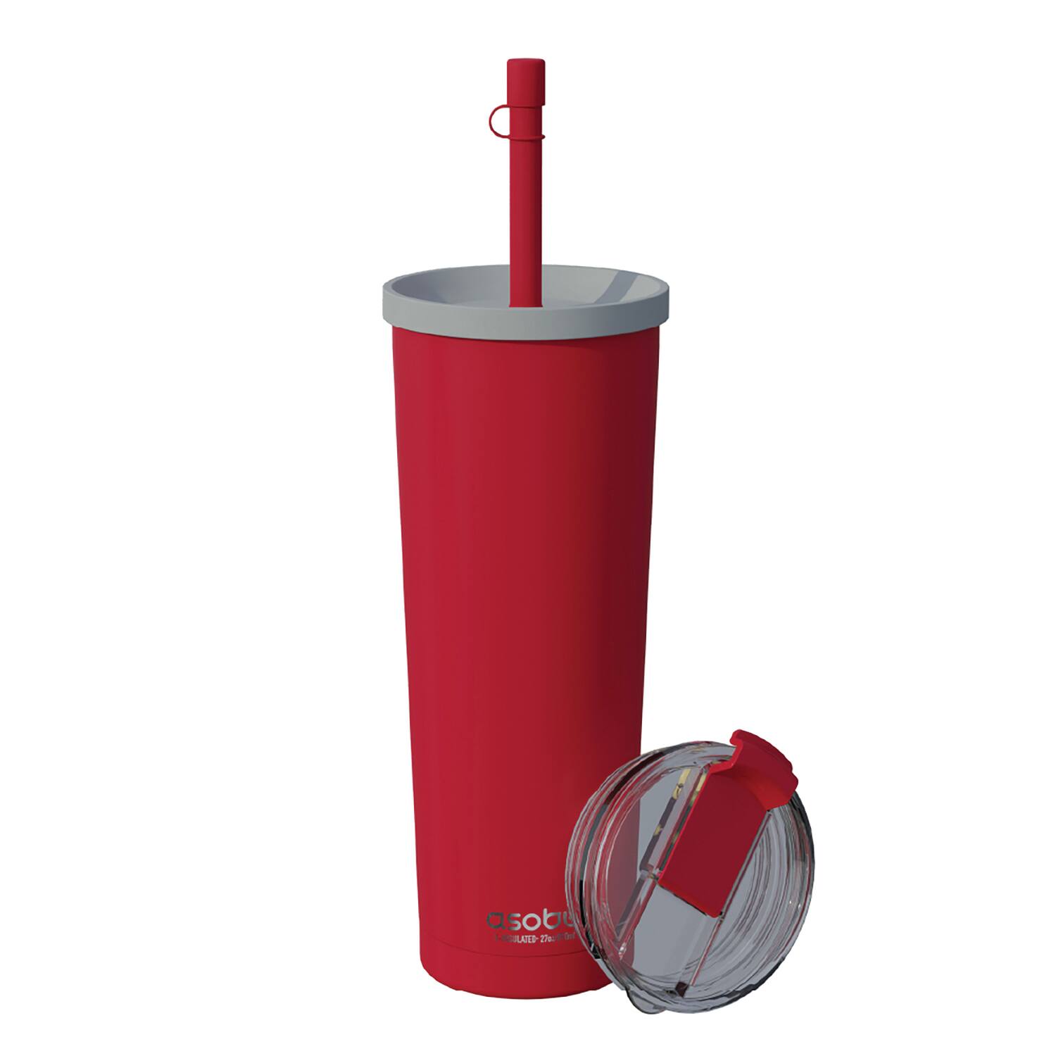 Asobu - Ocean Double-Walled Vacuum-Insulated 27-Oz. Stainless Steel Travel Tumbler, Flexible Straw, Dual Lids - Red