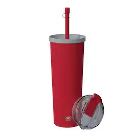 Asobu - Ocean Double-walled Vacuum-insulated 27-oz. Stainless Steel Travel Tumbler With Flexible Straw And Dual Lids - Red