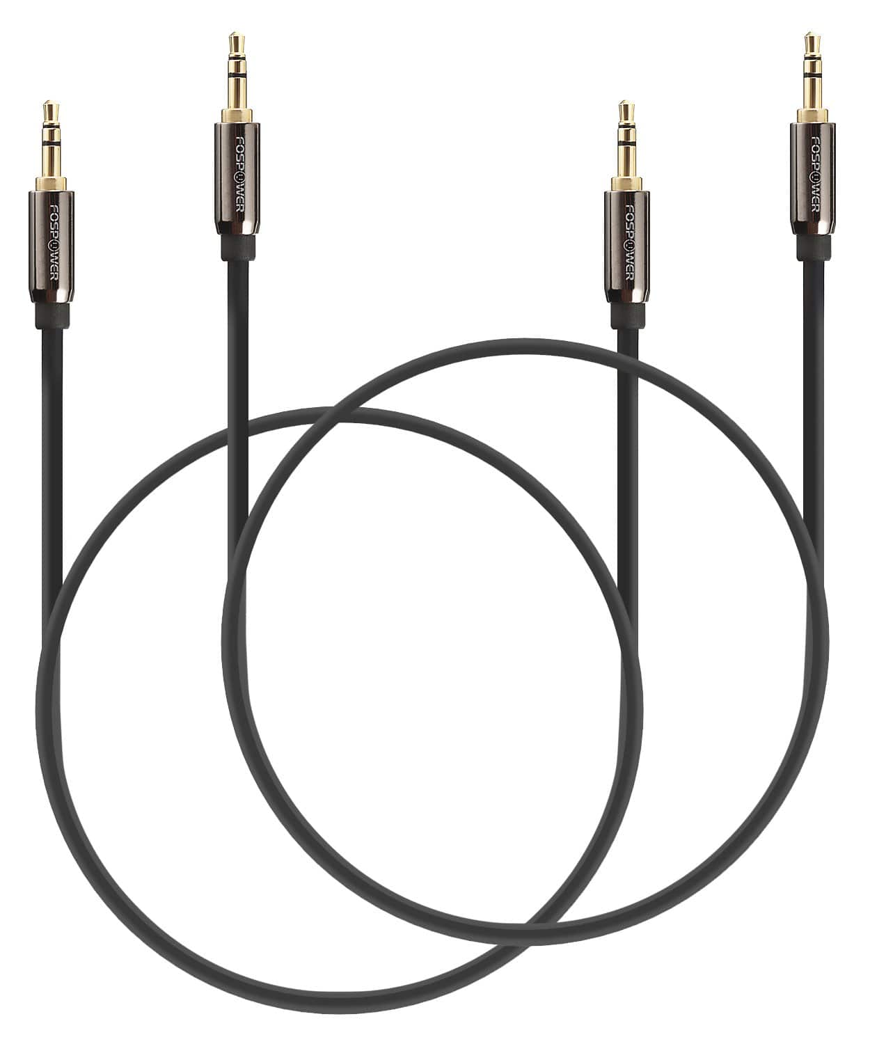 FosPower - Audio Cable 1FT (2 Pack), Stereo Audio 3.5mm Auxiliary Short Cord Male to Male Aux Cable for Car, Apple iPhone, iPad - Black
