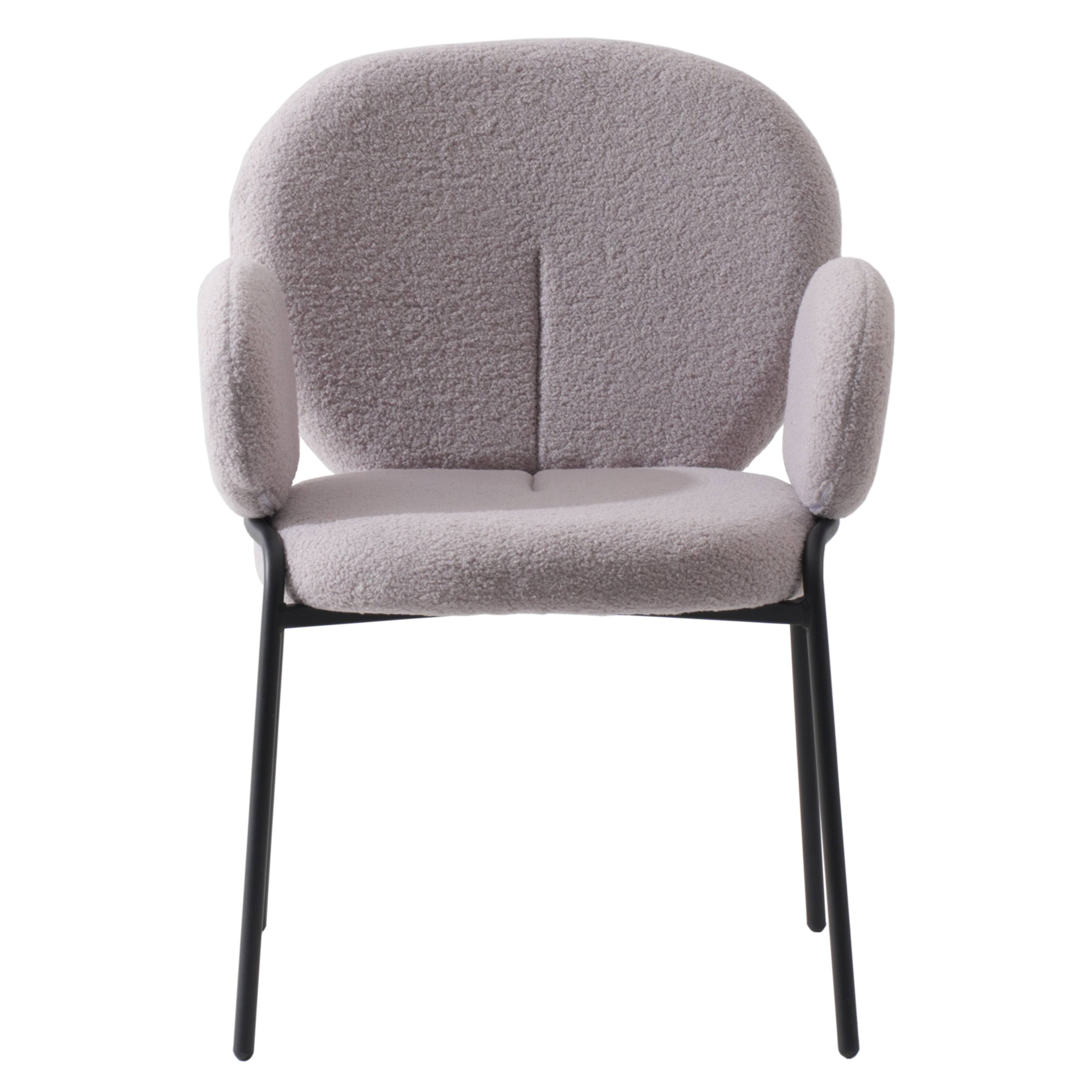 Alt View 1. LeisureMod - Celestial Modern Boucle Dining Chair with Arms, Textured Fabric Upholstered Armchair - Black Metal Frame Kitchen Chair - Grey.