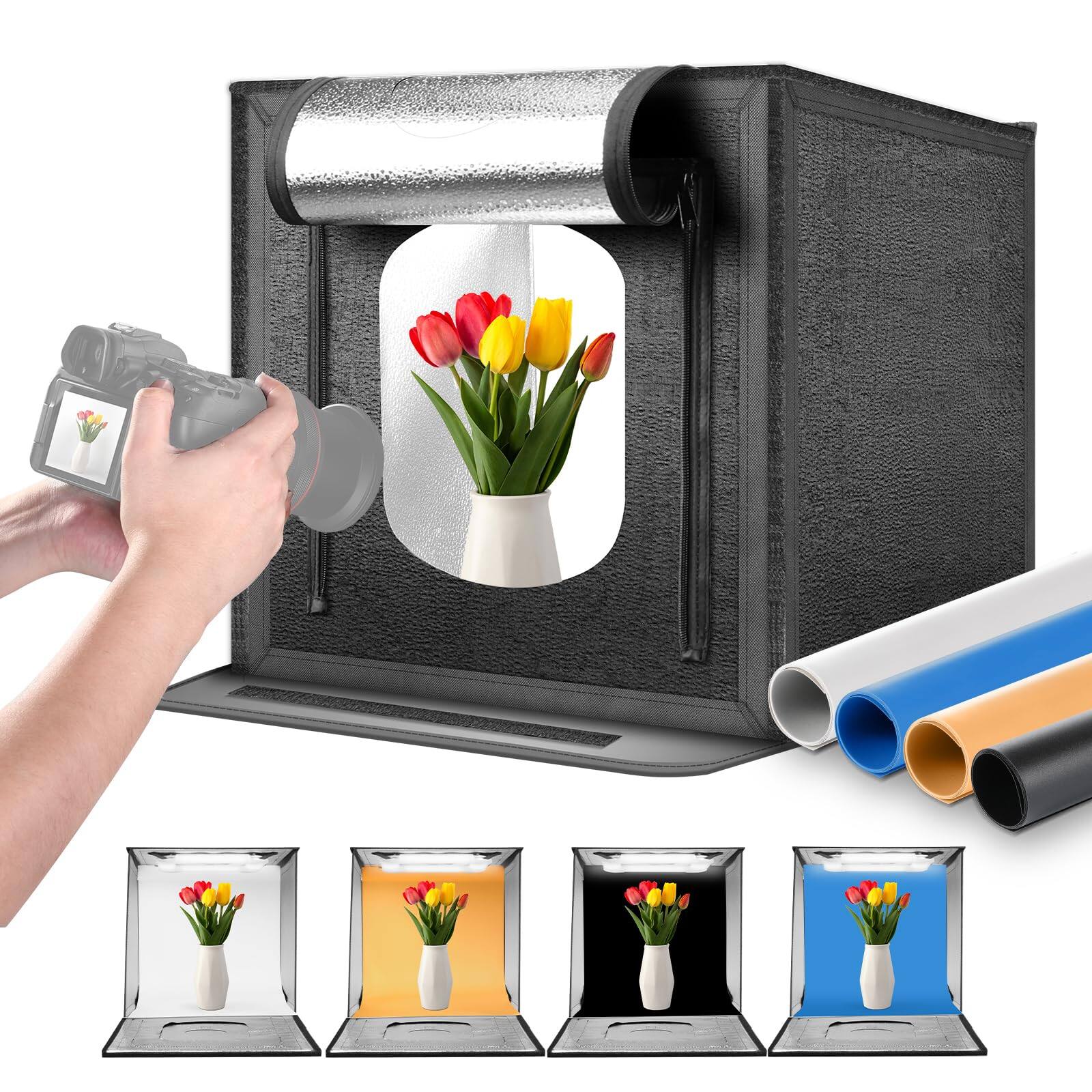 Front. Neewer - 50W Upgraded Photography Light Box - 24"x24" Folding Studio with 4 Backdrops for Product Shots.