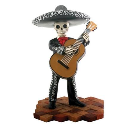 Front. Pacific Trading - Skeleton Black Mariachi Band Bassist Player Day of the Dead Figurine 5.5 inch - Multicolor.