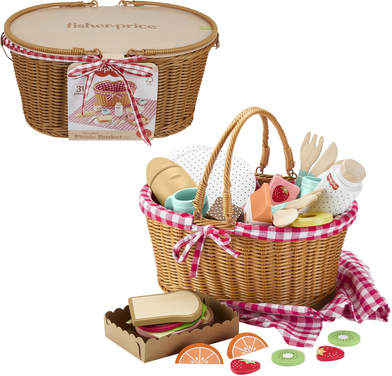Fisher Price - Wooden Picnic Basket 31-Piece Set - COLLECTIBLES - Multicolor