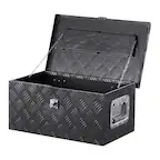 Front. VEVOR - Heavy Duty Aluminum Truck Bed Tool Box, Stripes Plated Tool Box with Side Handle and Lock Keys, 20"x12"x9.5" - Black.