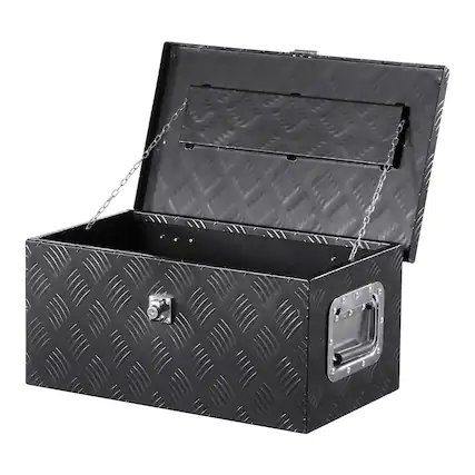 Front. VEVOR - Heavy Duty Aluminum Truck Bed Tool Box, Stripes Plated Tool Box with Side Handle and Lock Keys, 20"x12"x9.5" - Black.
