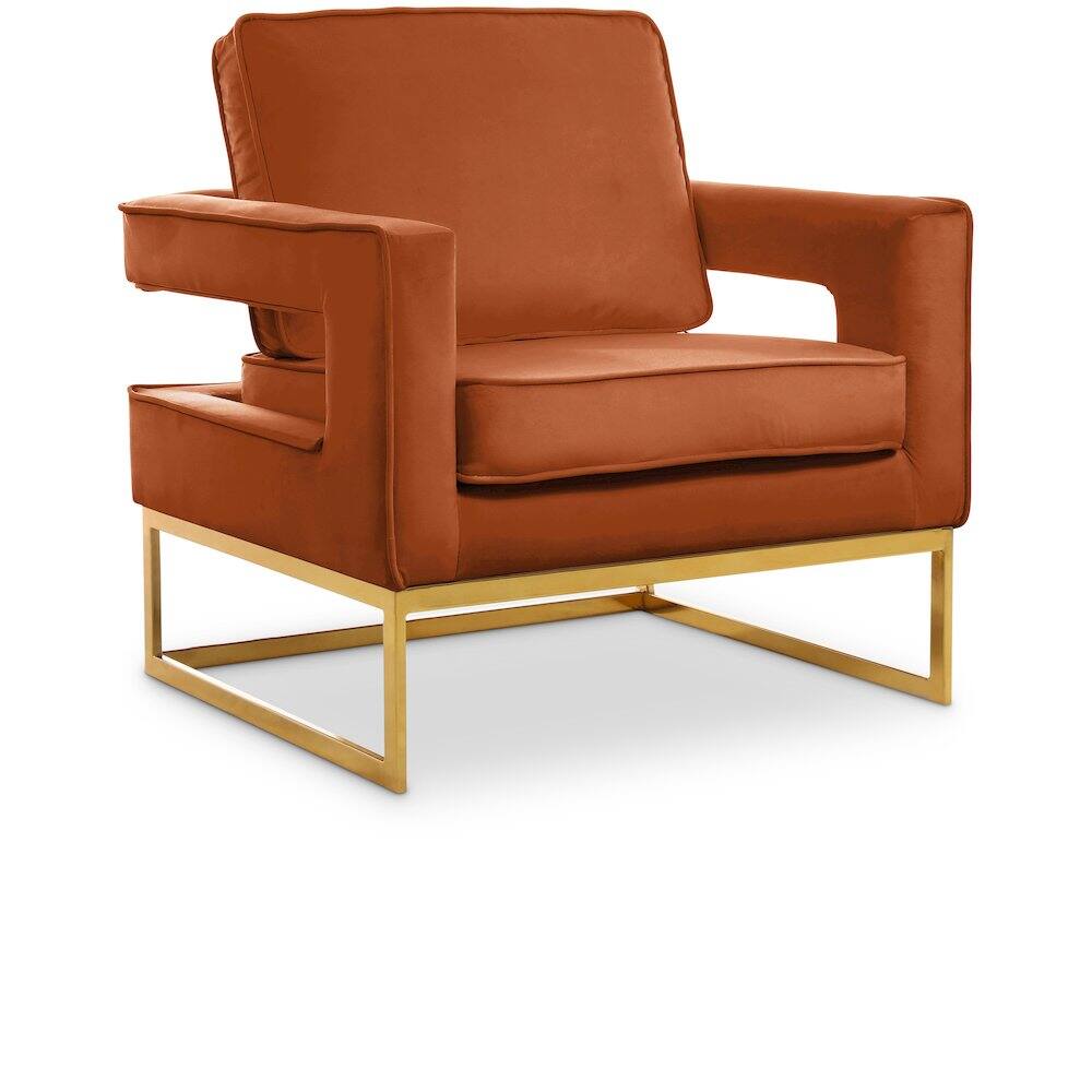 Front. Meridian Furniture - Noah Cognac Velvet Accent Chair - Brown.