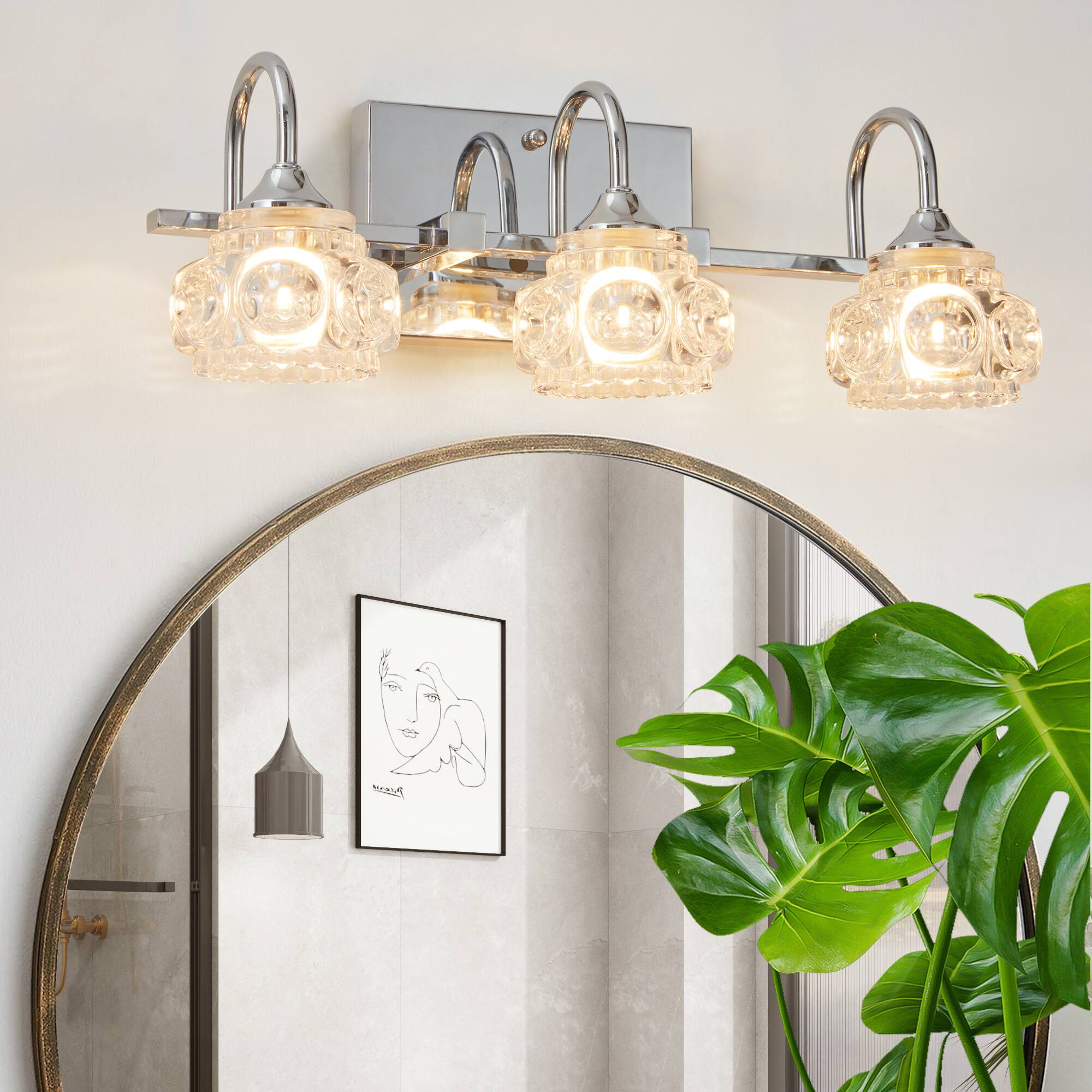 APRILSOUL - 17 Inch Nickel Finish Vintage Crystal Vanity Light 3-Light Bathroom Mirror Fixture with Clear Glass Shades No Bulbs