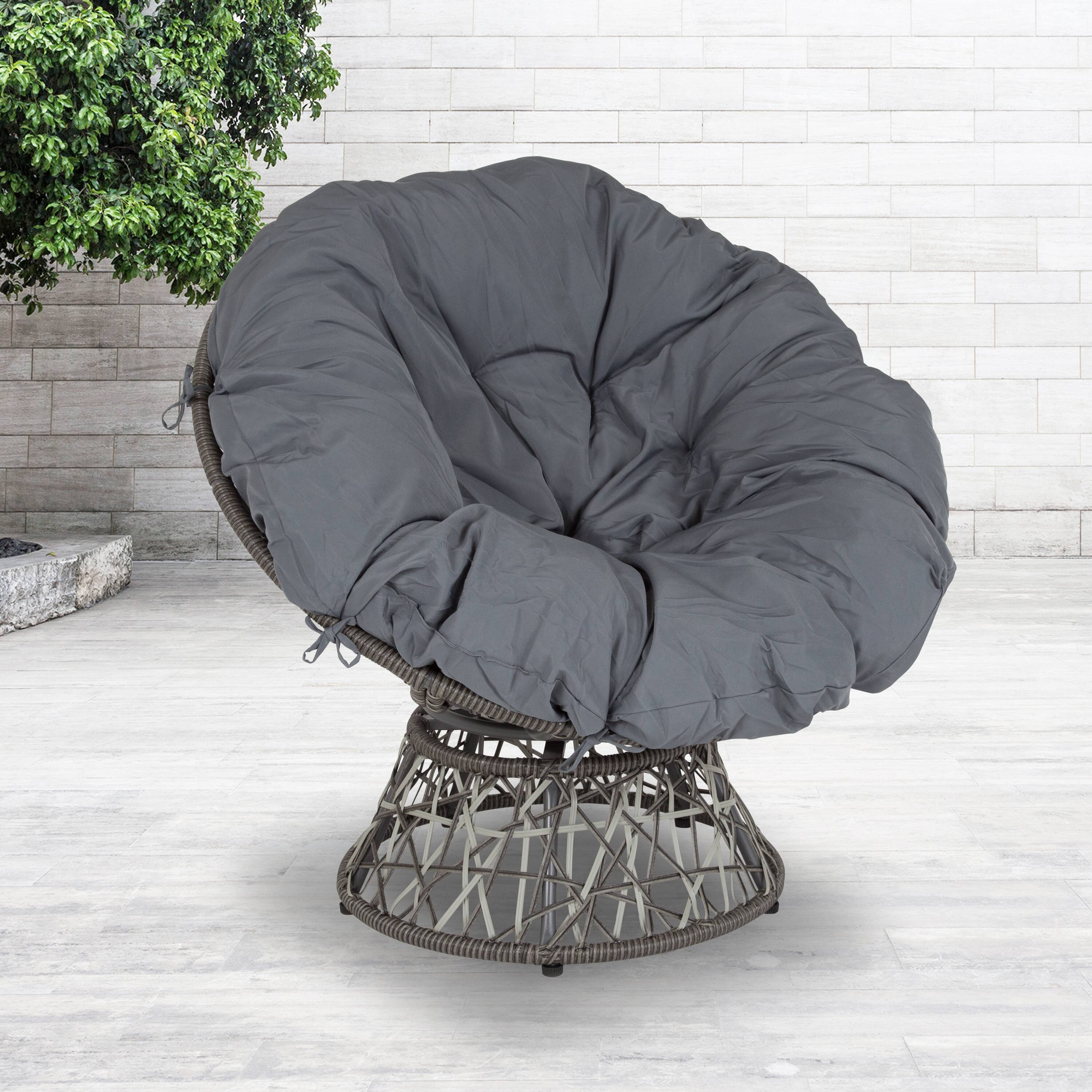 Alt View 1. Emma + Oliver - Swivel Patio Chair with Cushion - Gray Cushion/Gray Frame.