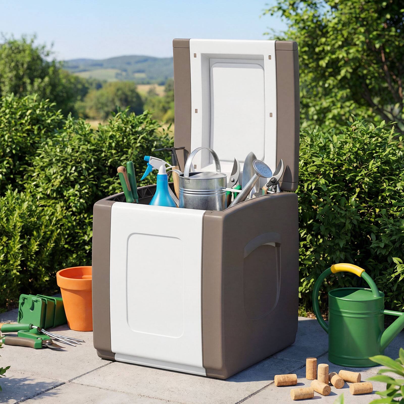 Alt View 3. Gymax - Gymax Deck Box Patio Container w/ Lockable Lid Weatherproof Plastic Storage Bin Brown & White - Brown.