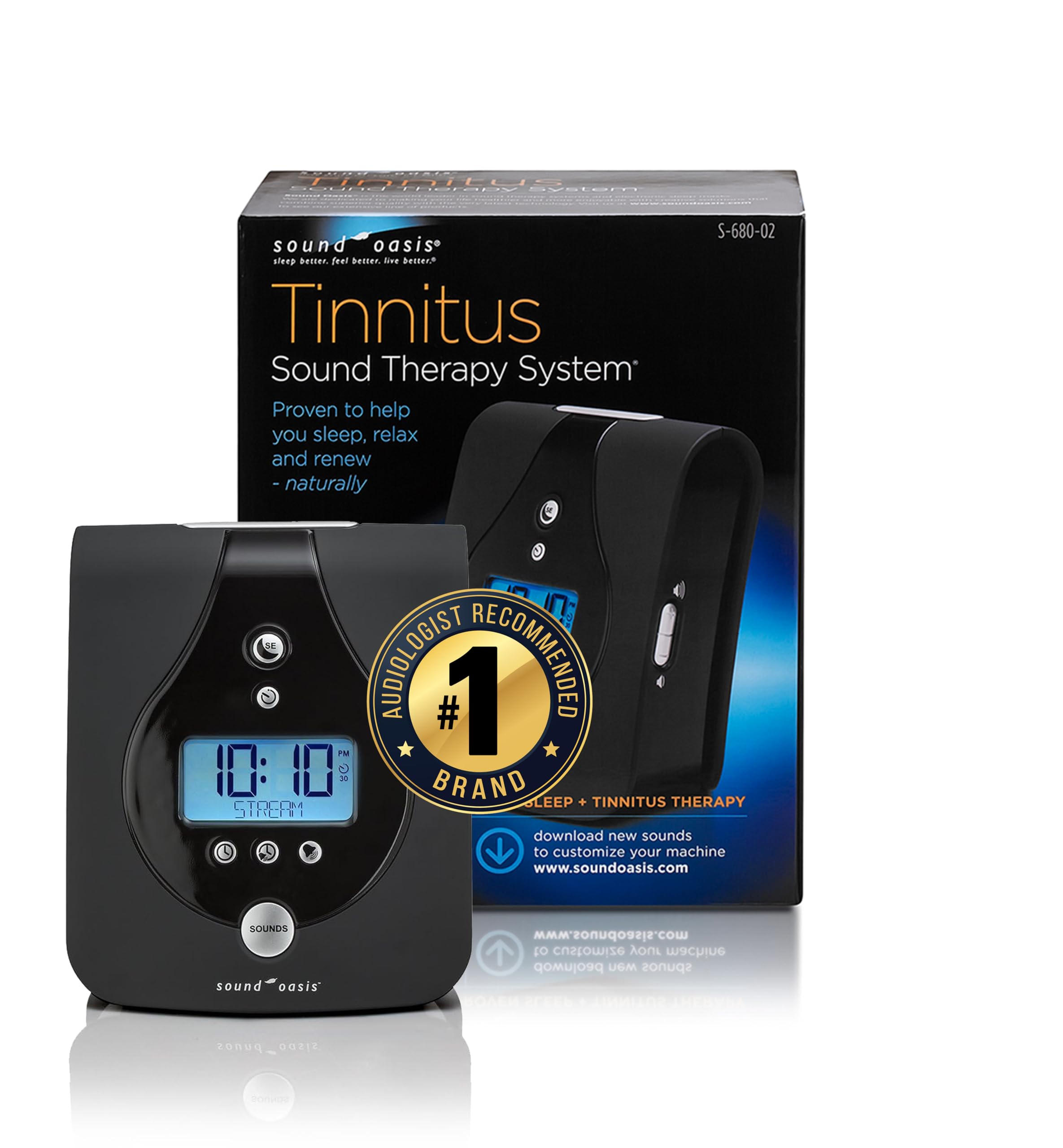 Sound Oasis - Tinnitus Sound Therapy System, 24 Doctor-Developed Sounds, Sleep & Noise Relief, Alarm & Auto-Off Timer - Black