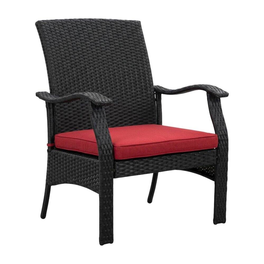 Angle. Outdoor Escape - Black Wicker Patio Set with Table and 2 Chairs - Durable Outdoor Seating - Brown.