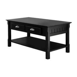 SlickBlue - Solid Wood Country Style Coffee Table with 2 Storage Drawers - Black