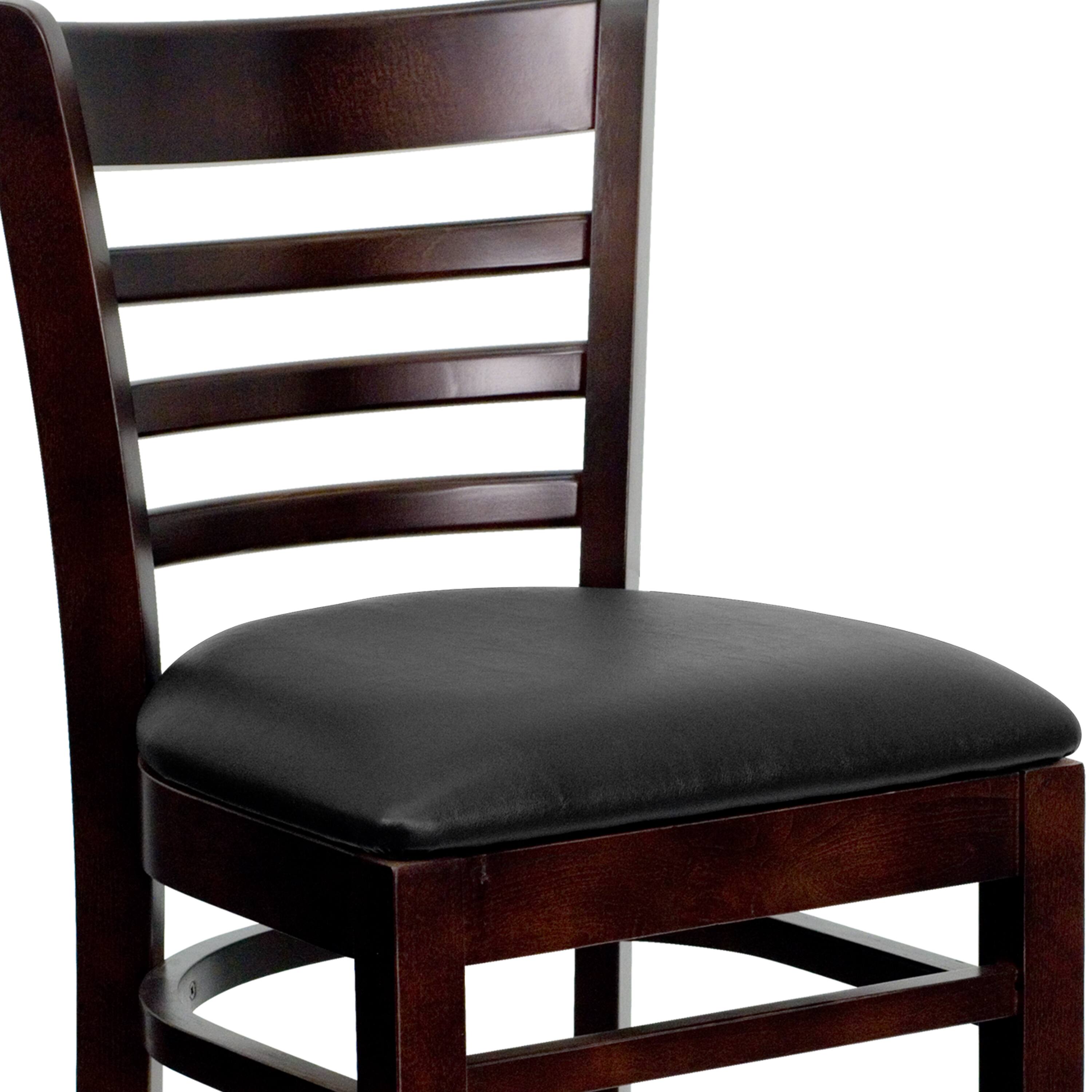 Alt View 9. Emma + Oliver - Ladder Back Wooden Restaurant Dining Barstool - Black Vinyl Seat/Walnut Wood Frame.