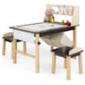 Costway - Kids Art Table & Chairs Set Wooden Drawing Desk with Paper Roll Storage Shelf Bins - Coffee,Natural