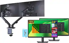 Dell - E2423H 24" FHD VA Monitor, Flicker Free, Low Blue Light, Color 2 Pack w/DKZ Hub & Ergoflexy Dual Mount Arm - Black