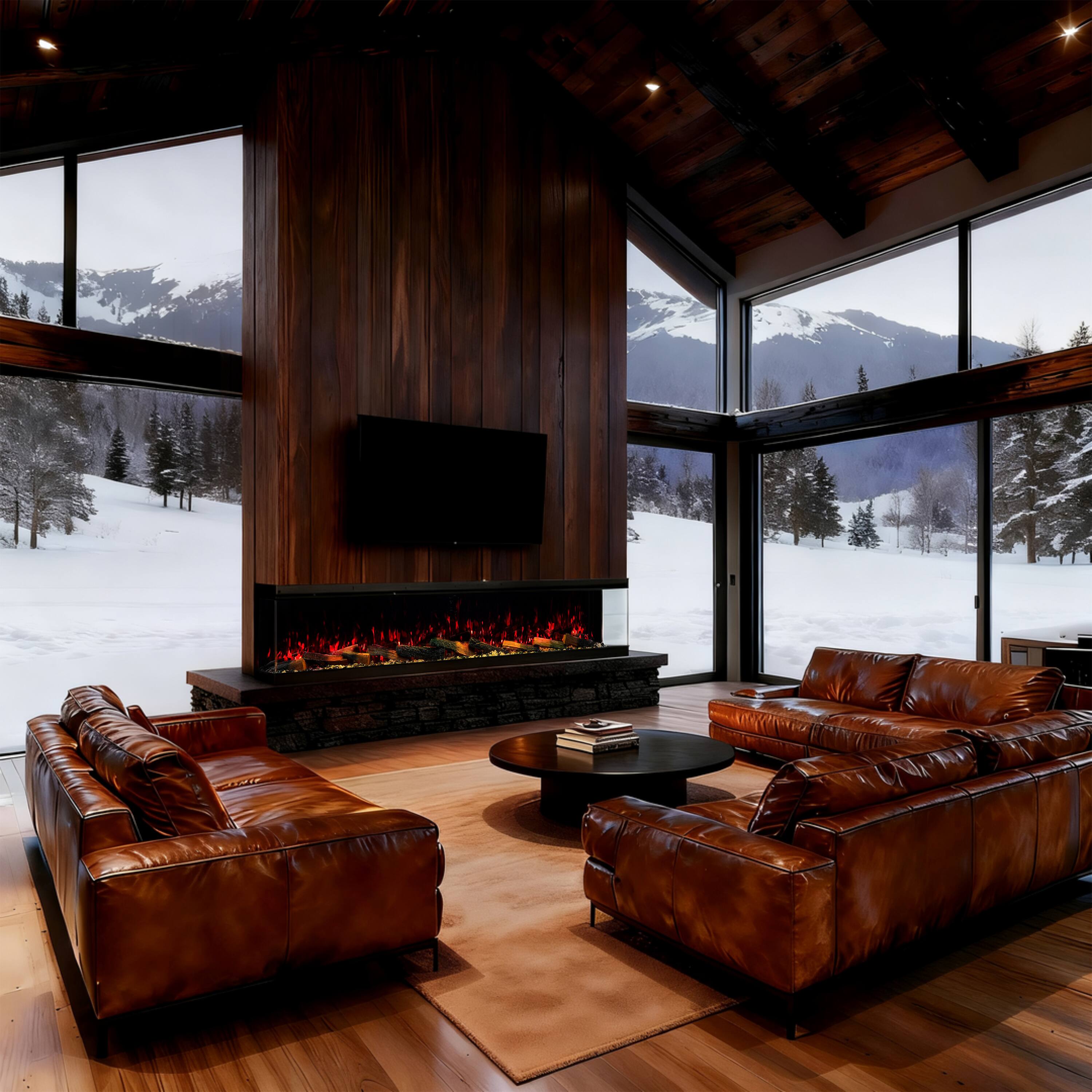 Angle. Mondawe - 72" Recessed/Wall Mounted 3-Sided Electric Fireplace with App and Wifi Smart Control,  1500W/3000W PTC Ceramic Heating - Black.