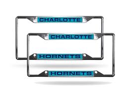 Rico Industries - Charlotte Hornets NBA (Set of 2) All Corner EZ View Chrome Metal Laser Cut License Plate Frames - Multi