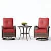 Front. U-HOMY - Outdoor Swivel Rocking Chair Set with Glass Table - Wine Red.