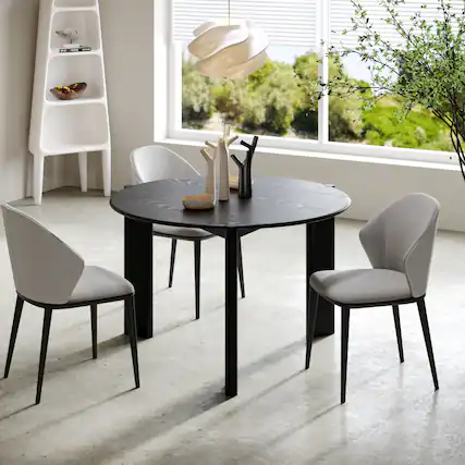 Front. Lirago - 42" Solid Wood Round Dining Table with Double Pedestal Large Kitchen Table Seats 6 for Dining Room - Black.