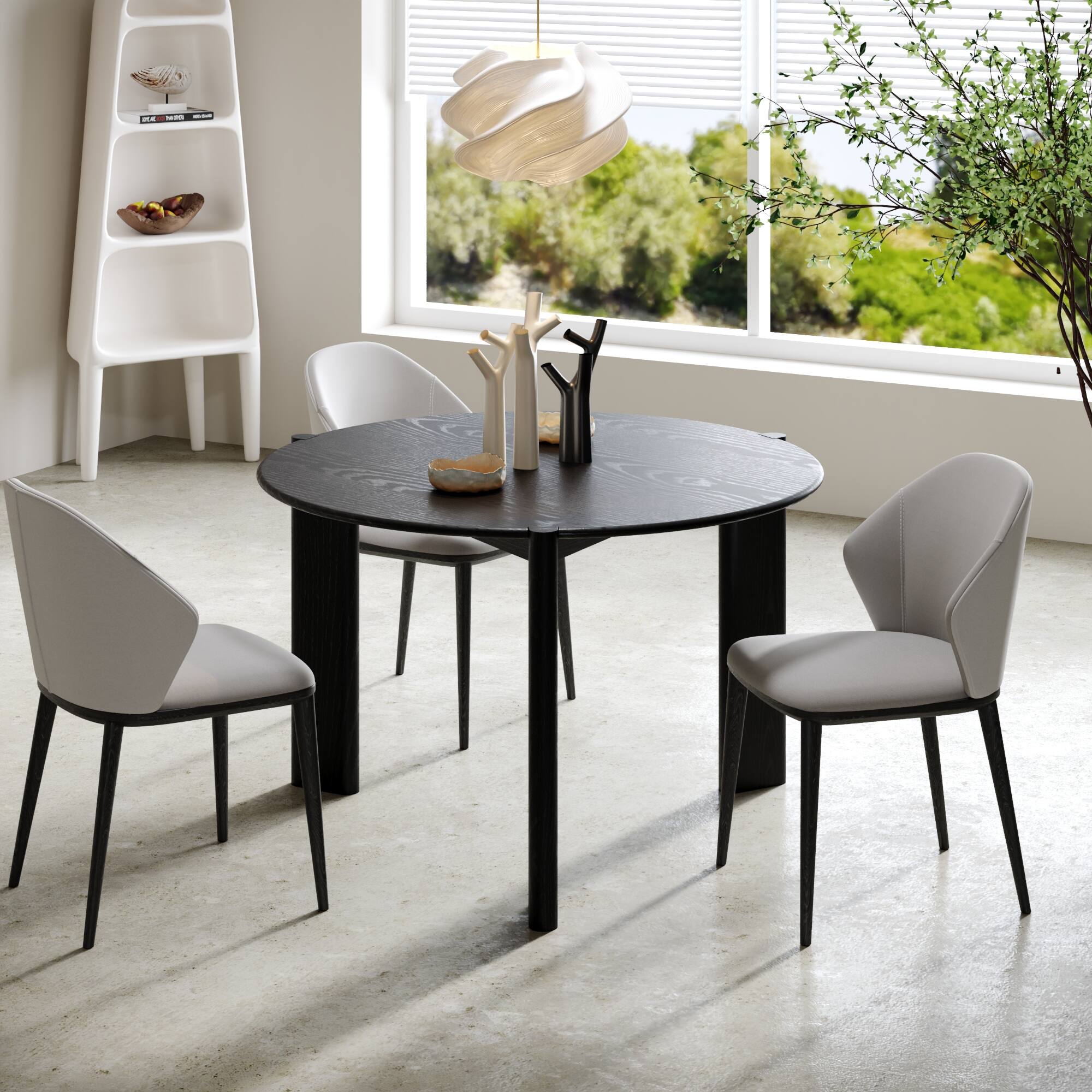 Front. Lirago - 42" Solid Wood Round Dining Table with Double Pedestal Large Kitchen Table Seats 6 for Dining Room - Black.