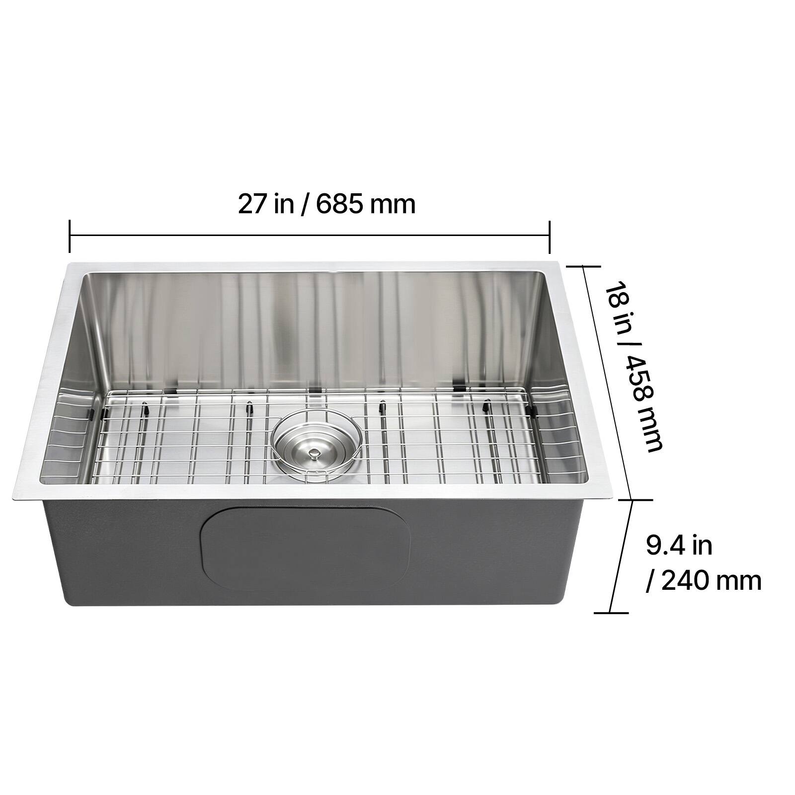 27 in / 685 mm  
18 in / 458 mm  
9.4 in / 240 mm