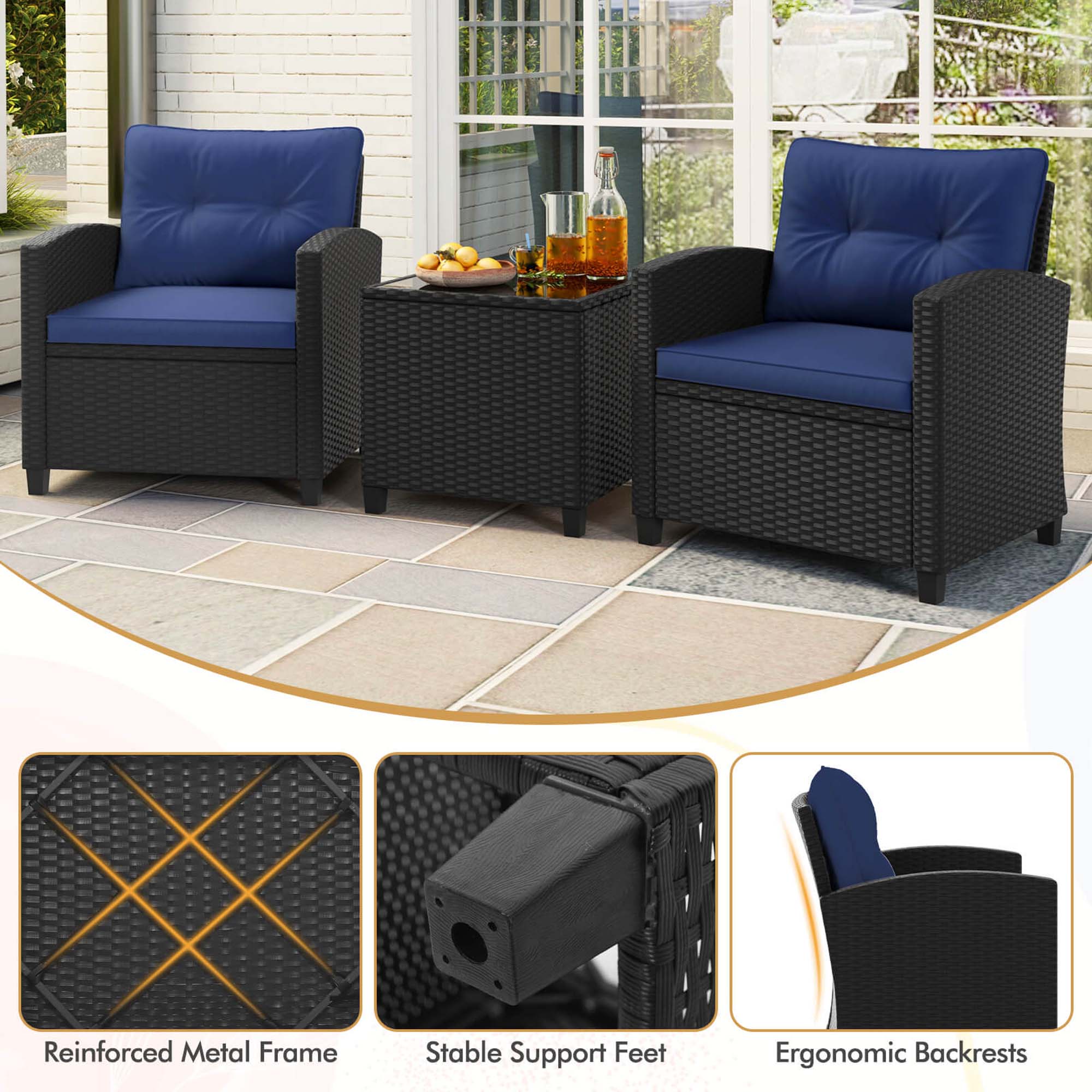 Reinforced Metal Frame, Stable Support Feet, Ergonomic Backrests