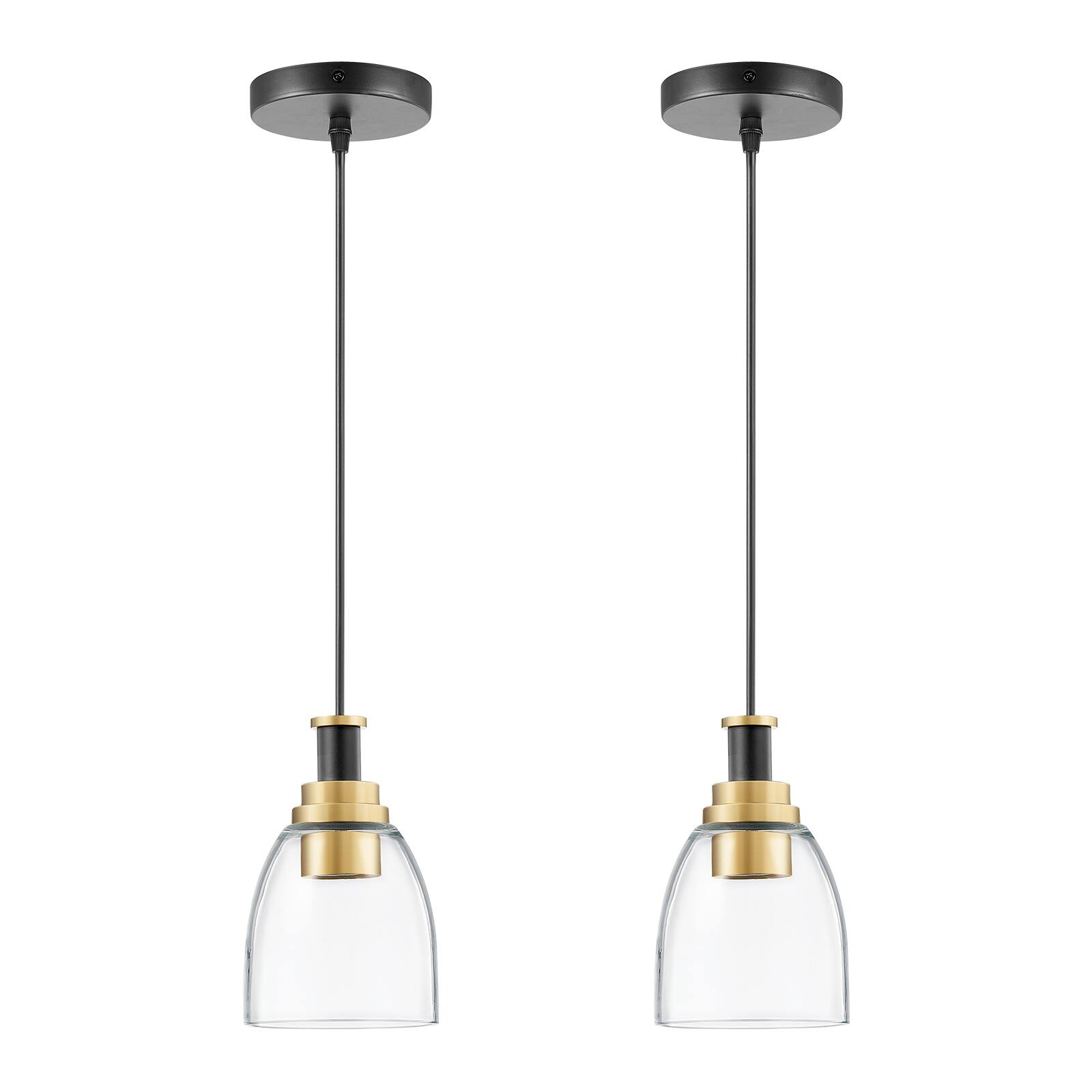 Alt View 5. VEVOR - 1-Light Pendant Light, 2 Pack, Kitchen Island Lights with Clear Glass Shade & Hanging Cord - Clear Glass Shade + Gold + Black.