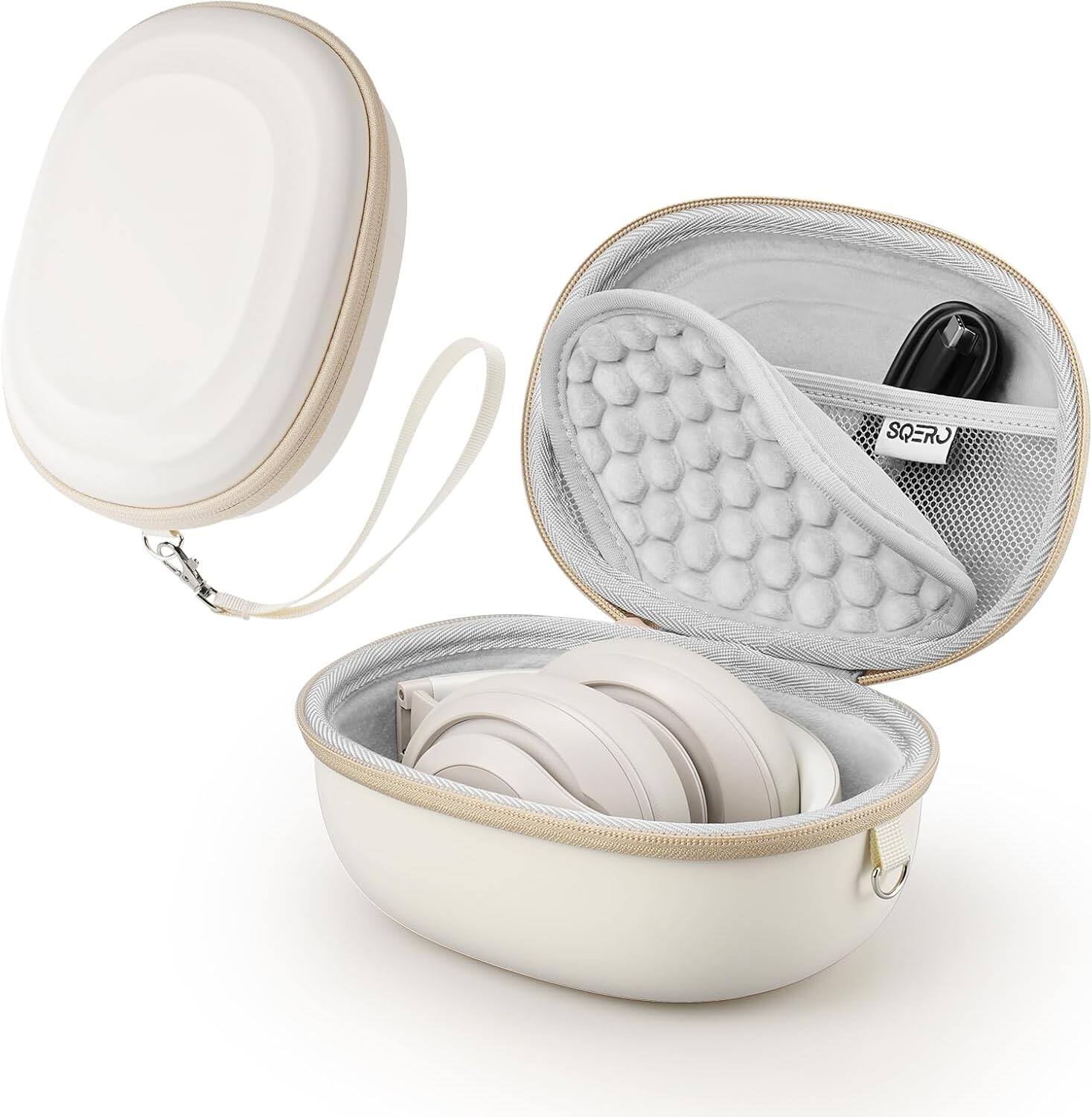 Front. ACJPR - Hard Headphone Case for Beats Studio & Solo – Travel, Hard Shell, Beige.