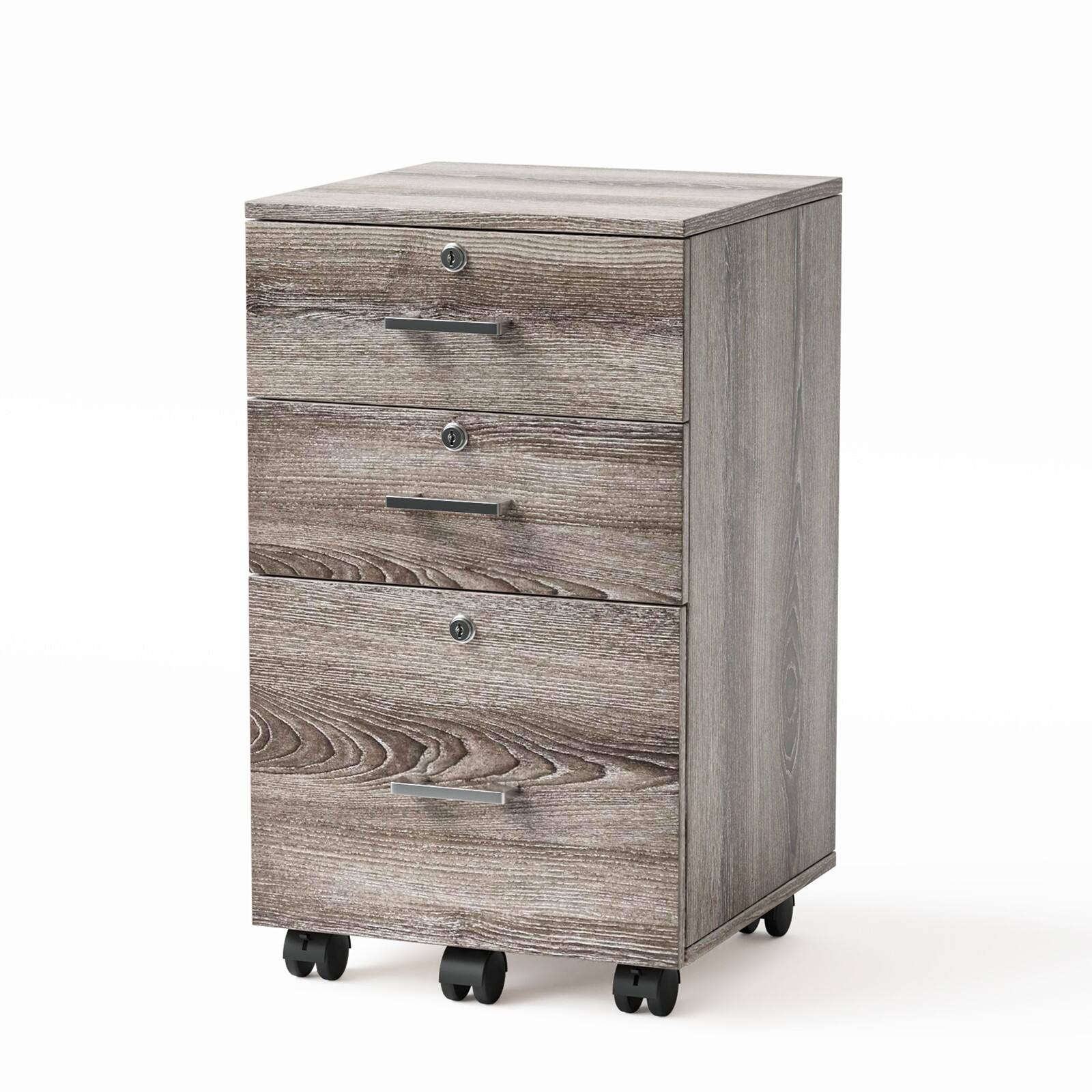 Alt View 1. Winado - 26"H 3 Drawer File Cabinet with Lock Wood File Cabinets with Hanging Bar - Gray Oak.