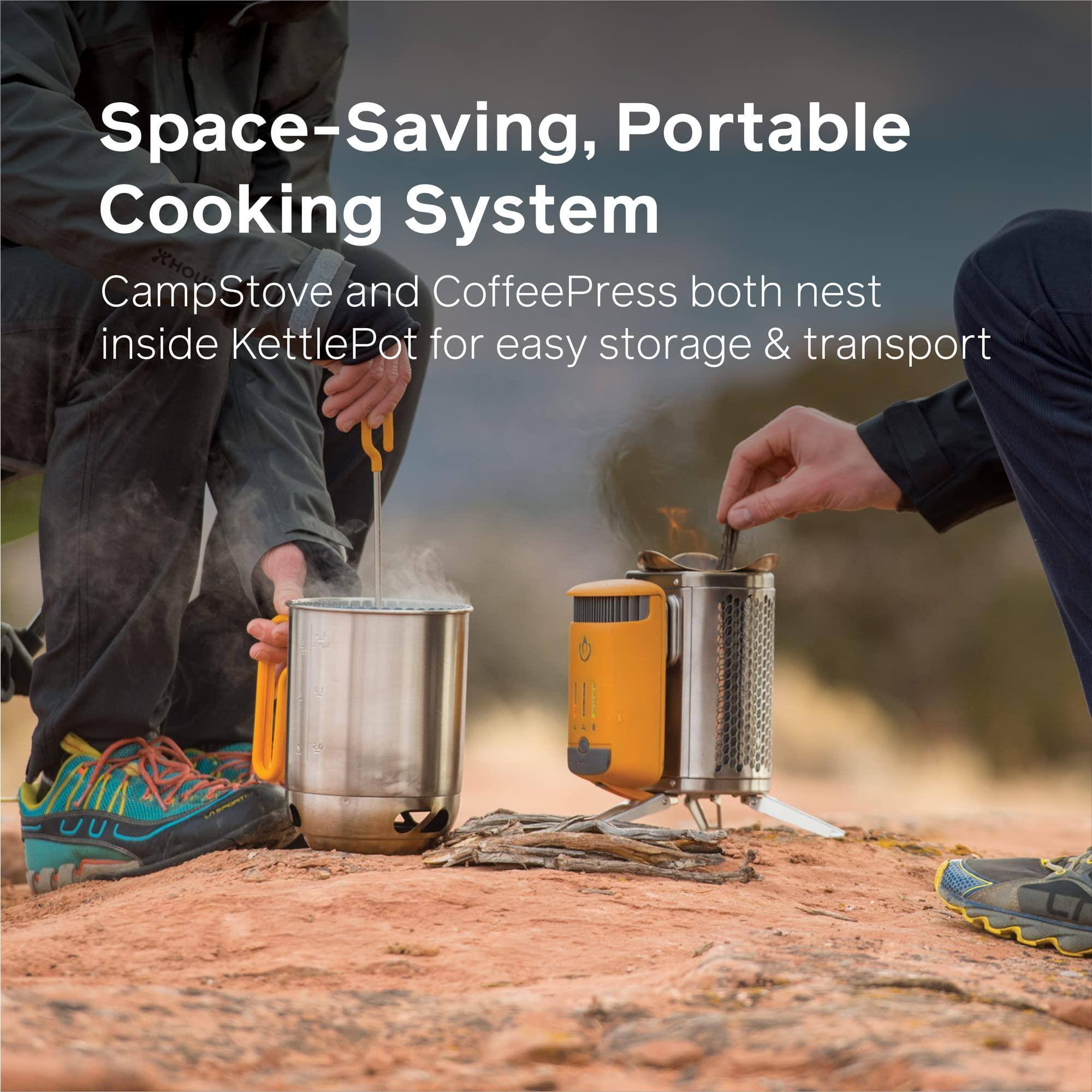 Space-Saving, Portable Cooking System

CampStove and CoffeePress both nest inside KettlePot for easy storage & transport