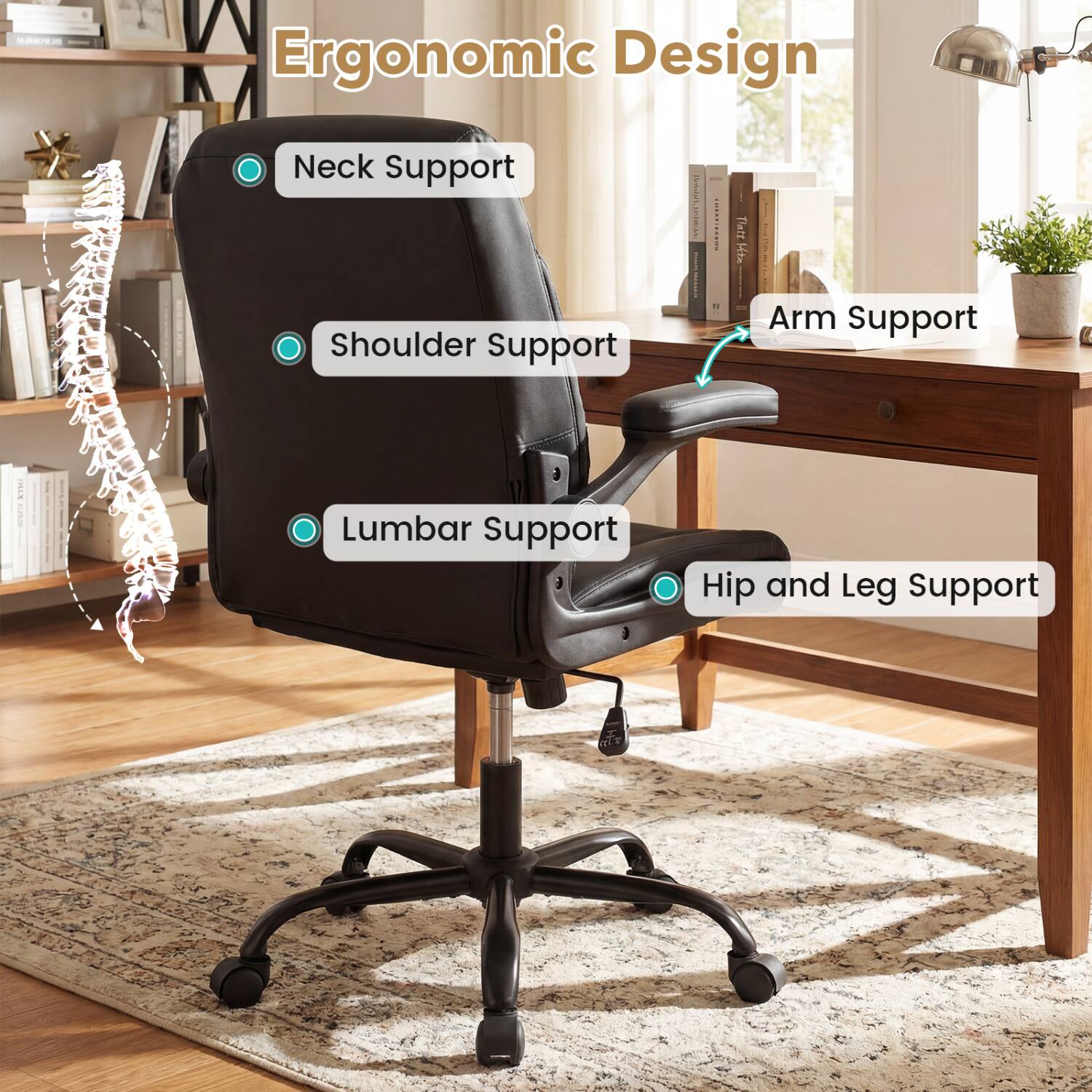 Ergonomic Design

- Neck Support
- Shoulder Support
- Arm Support
- Lumbar Support
- Hip and Leg Support